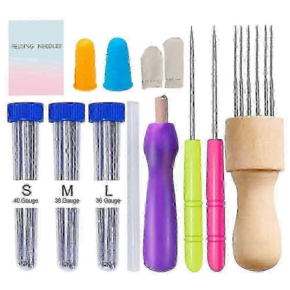 Felt Needles Kit for Beginner,3 Sizes Wool Felting Needles with Needle Felting Supplies, Wooden Handle, Awls, Finger Cot, Manual,  SZRH AC-