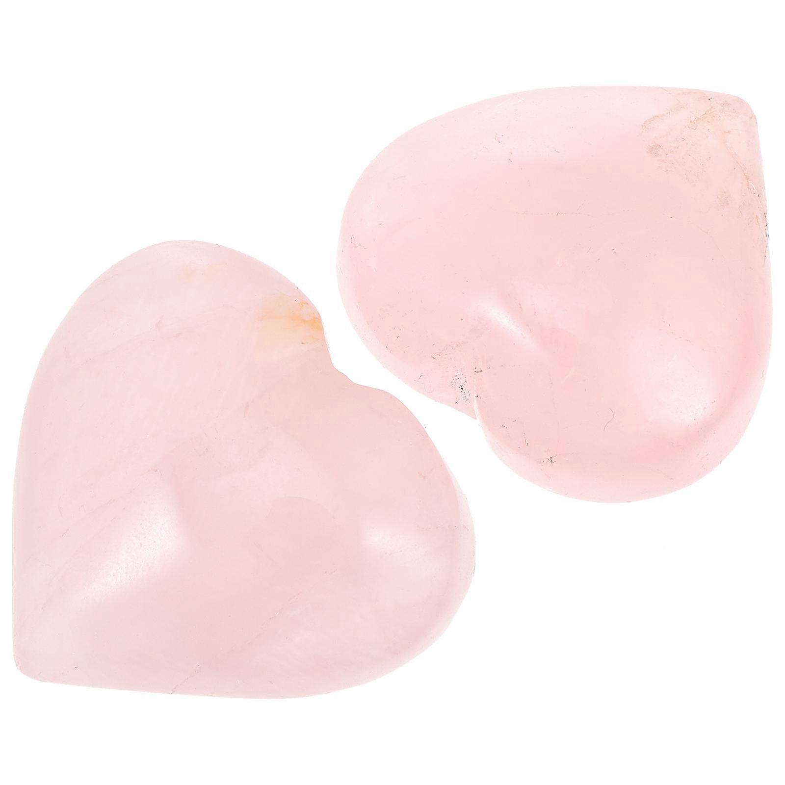 Heart Shape Rose Quartz Desktop Adornment Pink 4x3.6cm Diy Accessory 2Set
