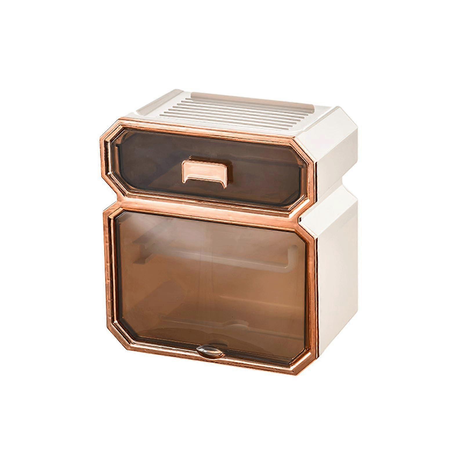 Toilet Paper Dispenser Wall Mount Beige Plastic Transparent Tissue Holder with Drawer and Garbage Bag Container for Home