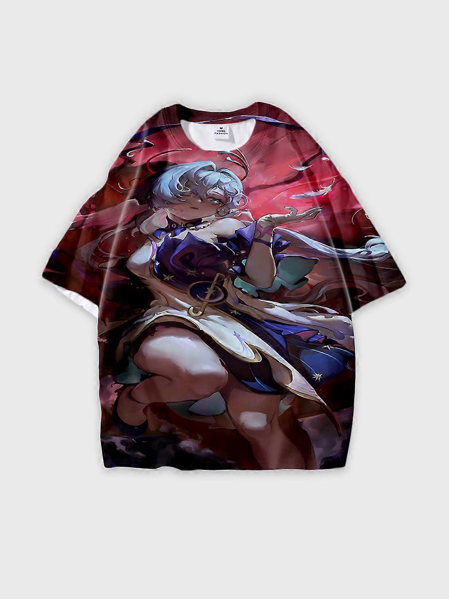 T-shirt round neck Role Pattern loose short sleeve D931