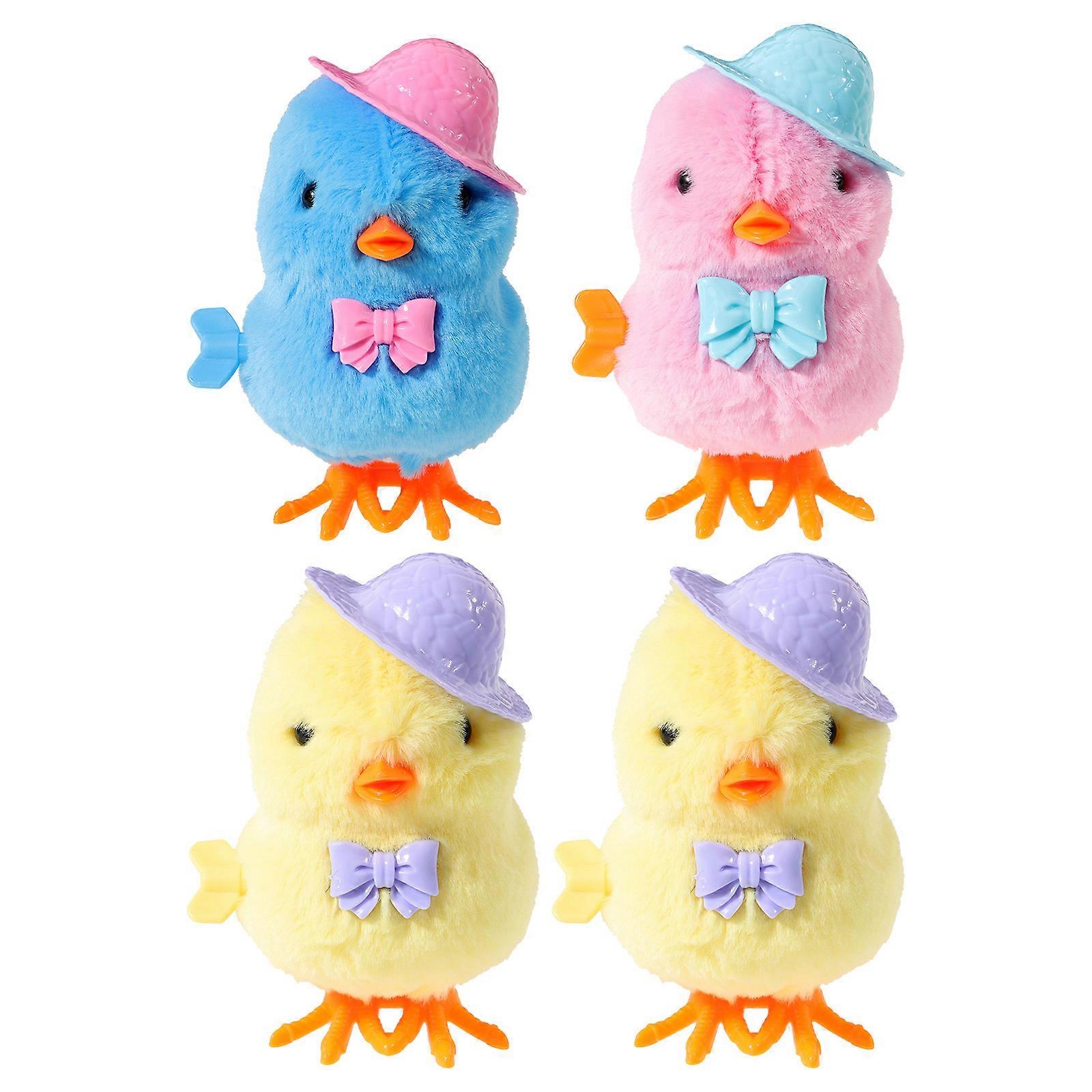 4pcs Wind Up Plush Chickens, Hopping Cartoon Style, Safe Material, Playroom Decor, Easter Basket Fillers, Interactive Clockwork Animals