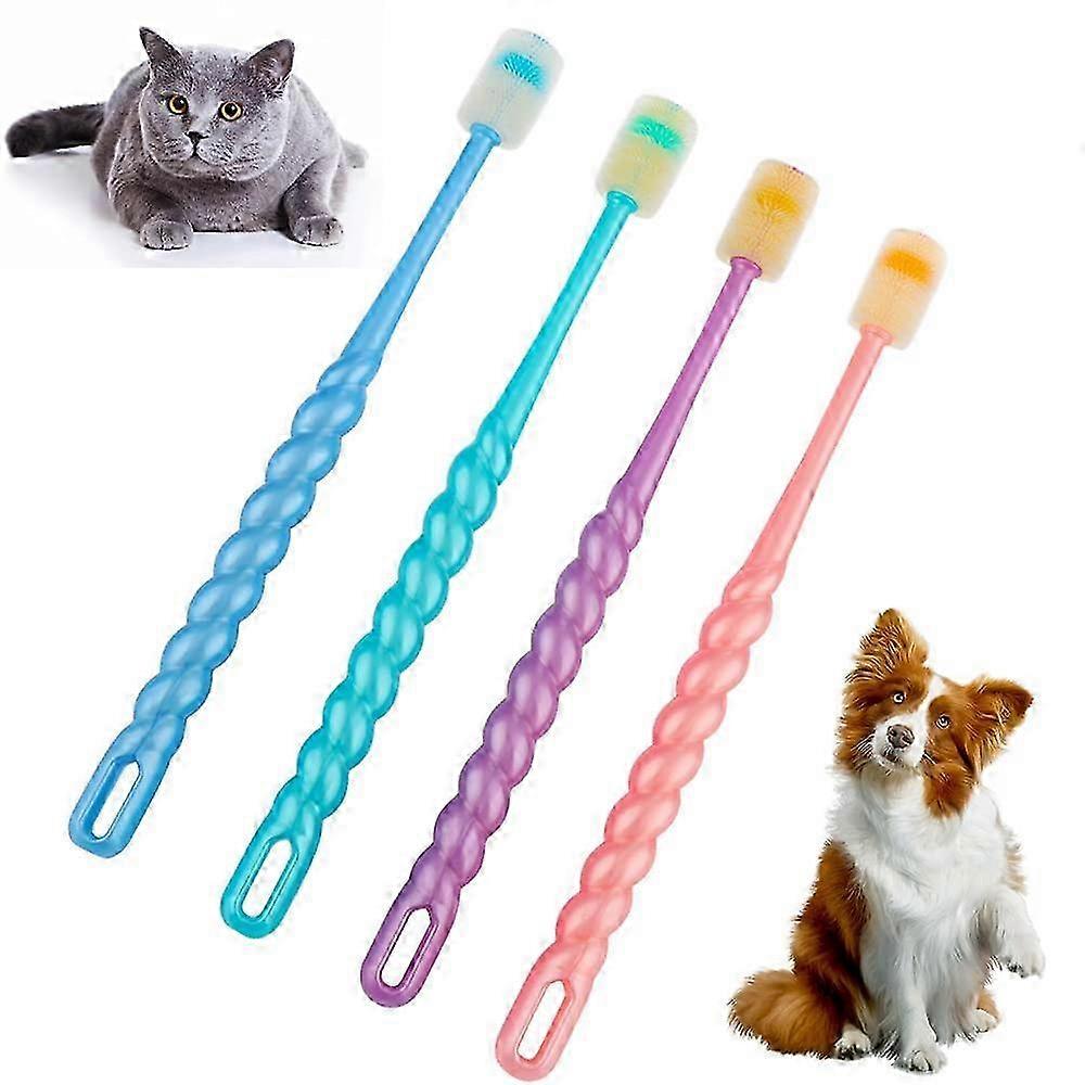 4 Pcs 360-Degree Small Dog and Cat Soft Toothbrush Soft Silicone Deep Pet Teeth Cleaning Kit (Colors May Vary) - -