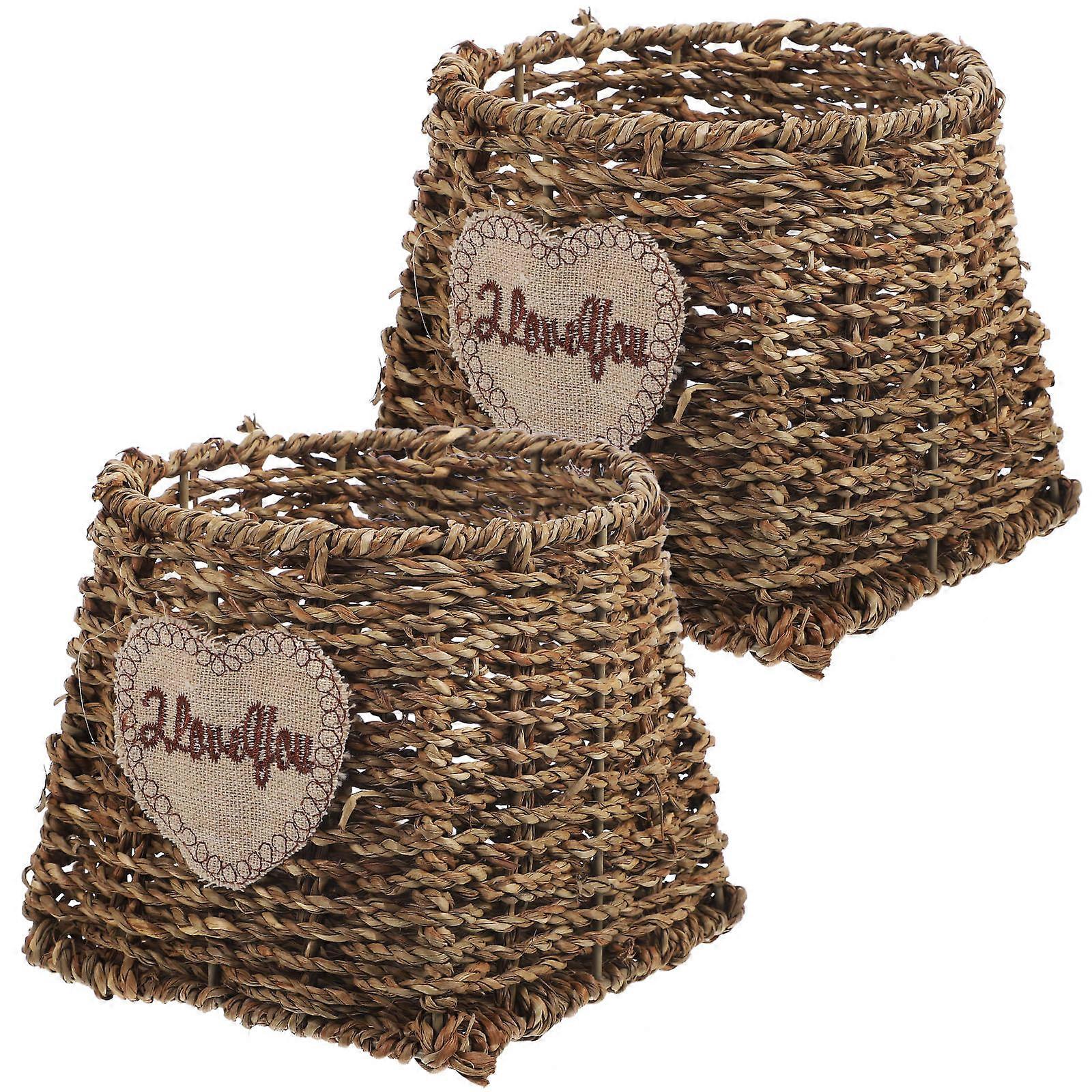 Straw Woven Storage Holder Round Decorative Flower Container For Kids Room Craft Room And Bedroom Natural Color Design 2Pcs