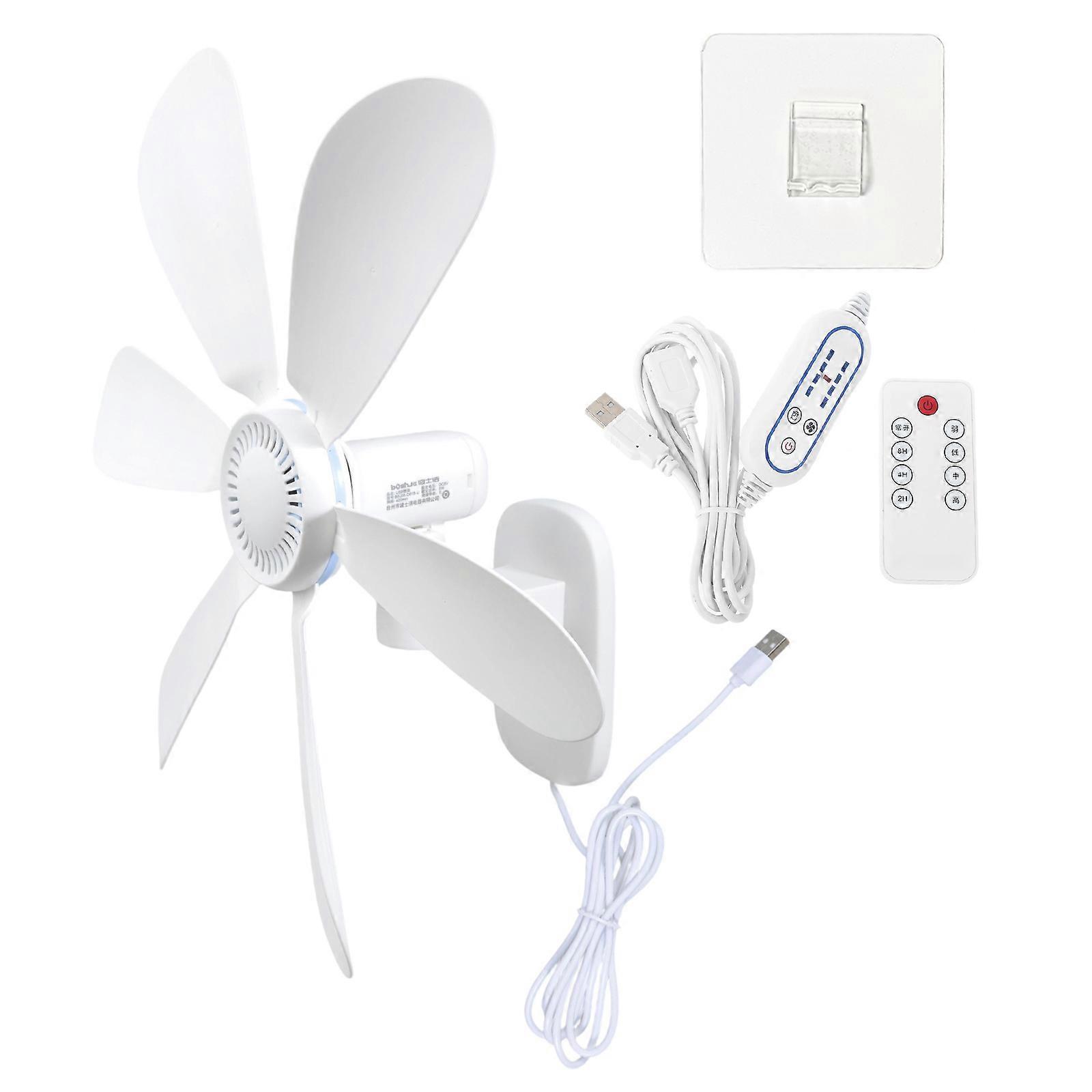 Remote Control Wall Mount Fan 5V USB Power 8H Timer Function Space Saving 4 Adjustable Speed For Kitchen Office Multicolor
