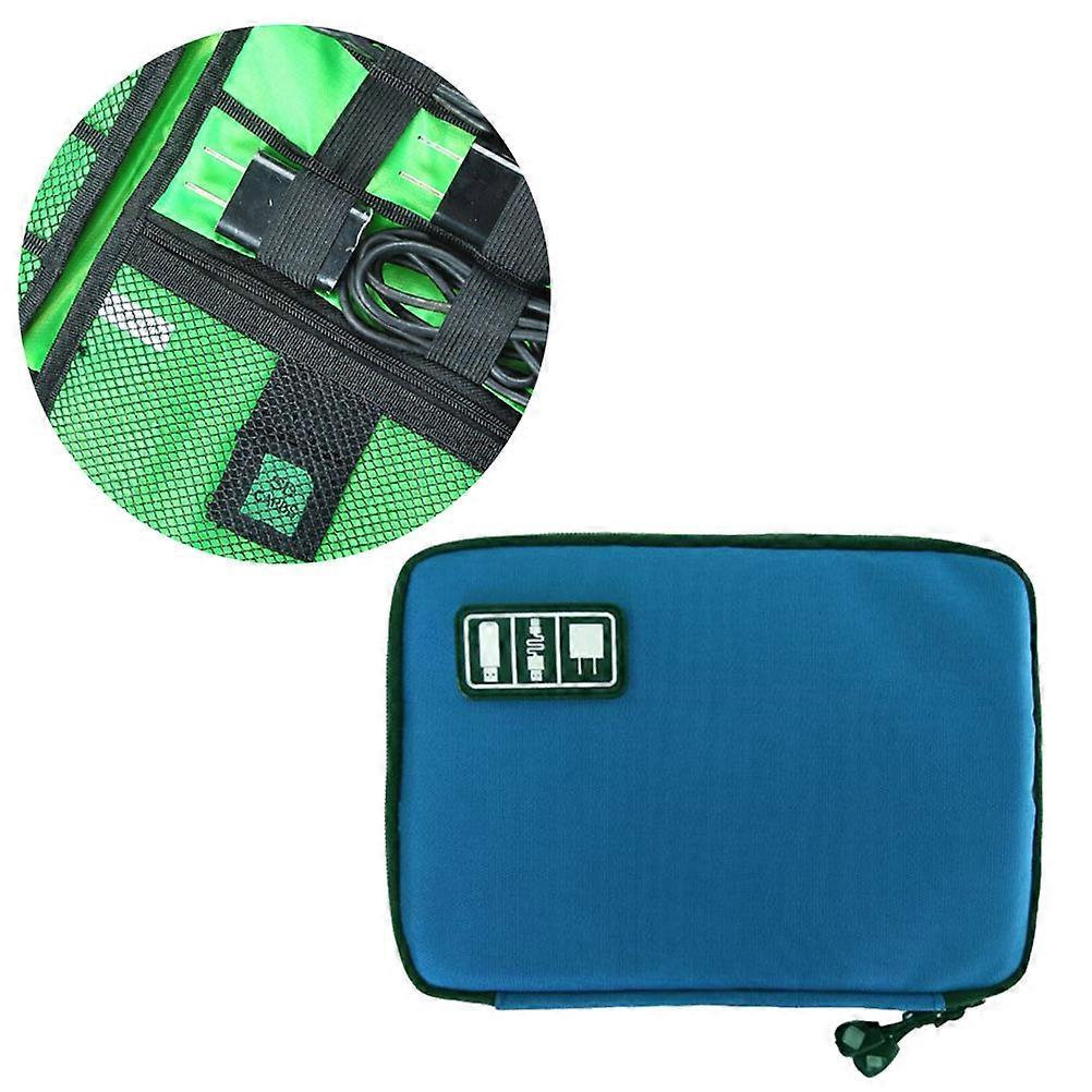 Travel Electronics Case Waterproof 2 Layer USB Cable Bag For Electronic Devices Royal Blue 24.00X19.00X1.20CM 1Pcs