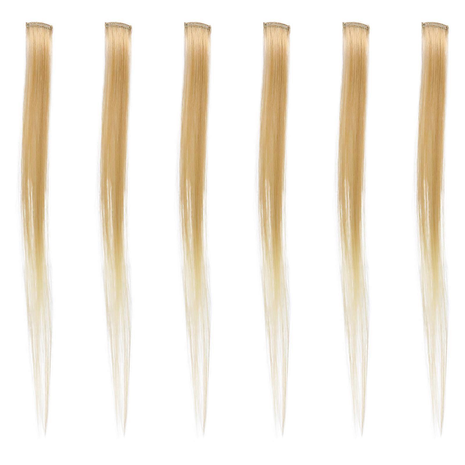 Highlighted Clip In Hair Extensions 6Pcs Yellow Hairpiece For Girls Cosplay Theme Parties 50X3.2Cm