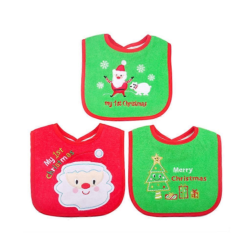 3Pcs Christmas Theme Baby Bibs Lovely Infant Towel for Mealtime Drooling Protection Assorted Color Waterproof