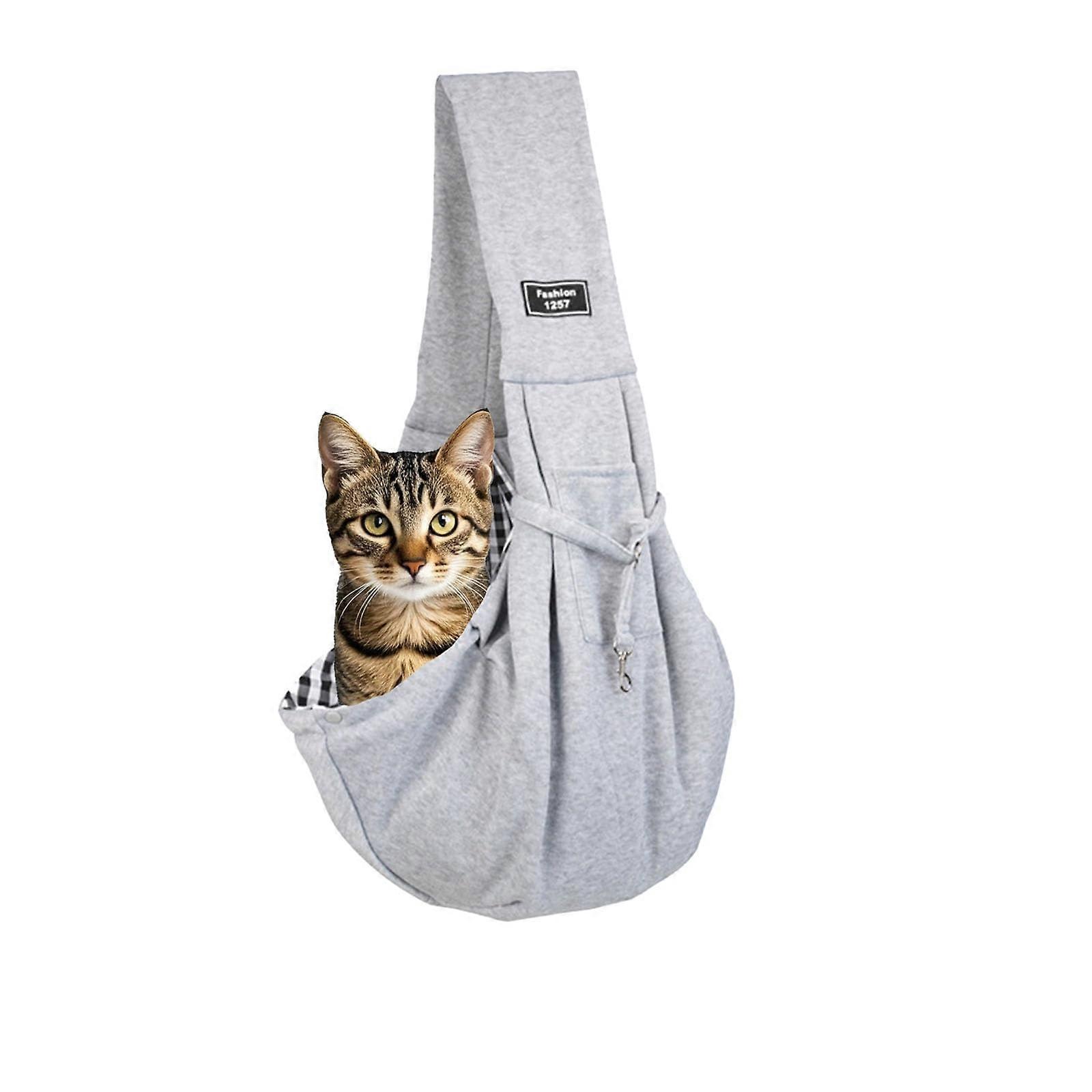 Large Capacity Cat Backpack Foldable Pet Backpack Cotton Comfort Grey Slant Bag Wide Shoulder Straps