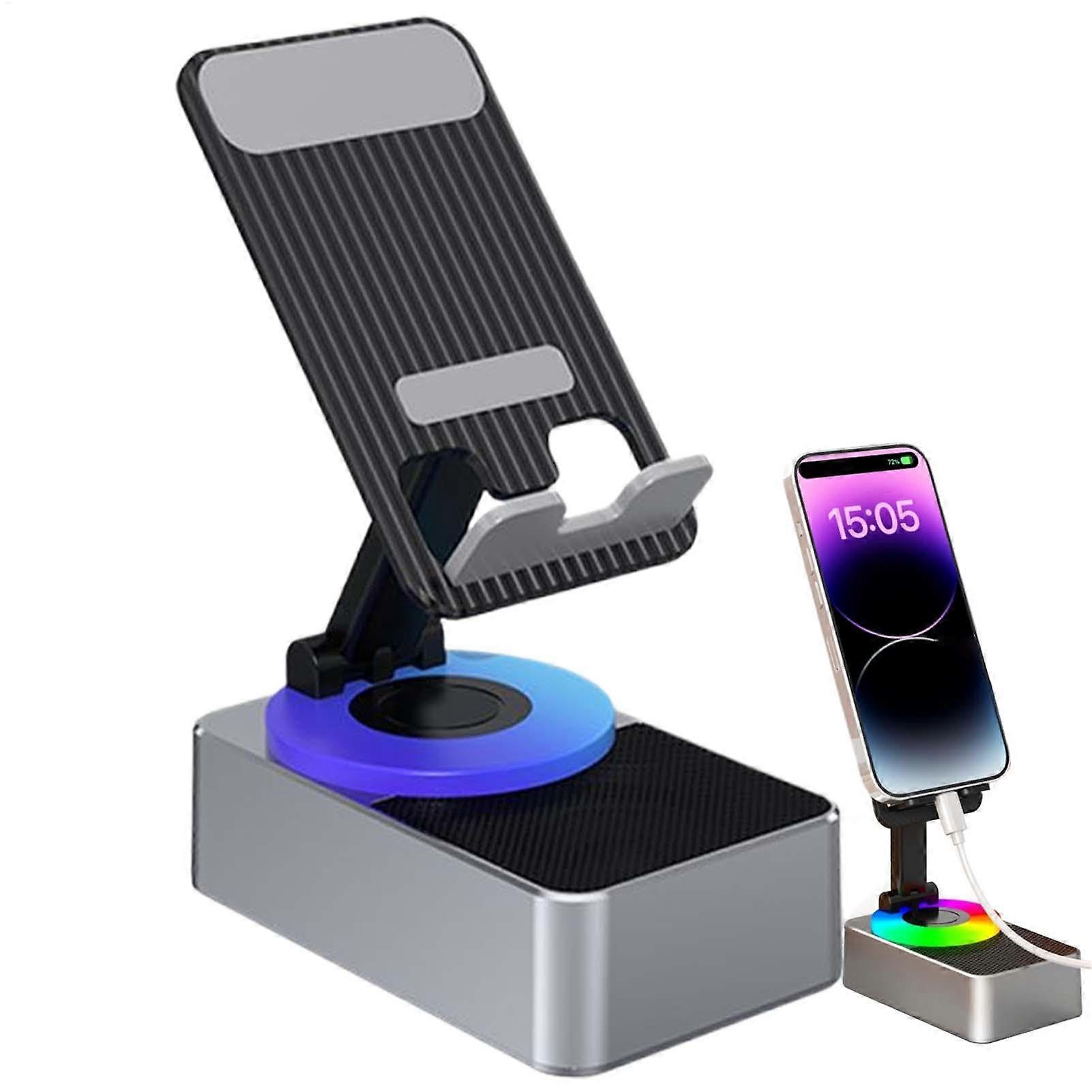 Rechargeable Wireless Speakers, Portable Induction Phone Stand, NonSlip Design, Enhanced Sound, Silver