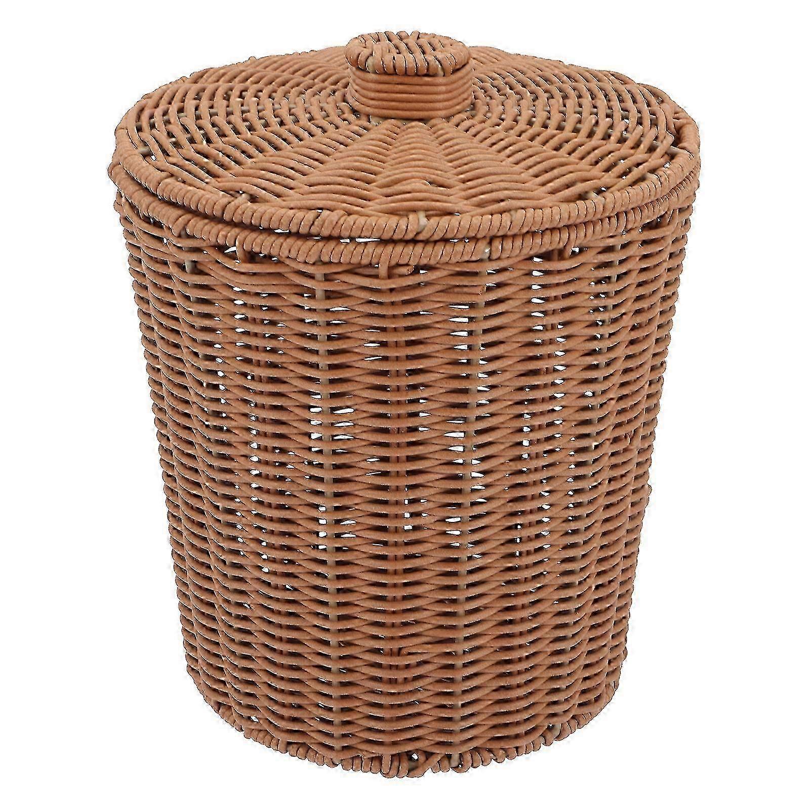 Creative Rattan Storage Bucket with Lid - 24x24cm - Brown