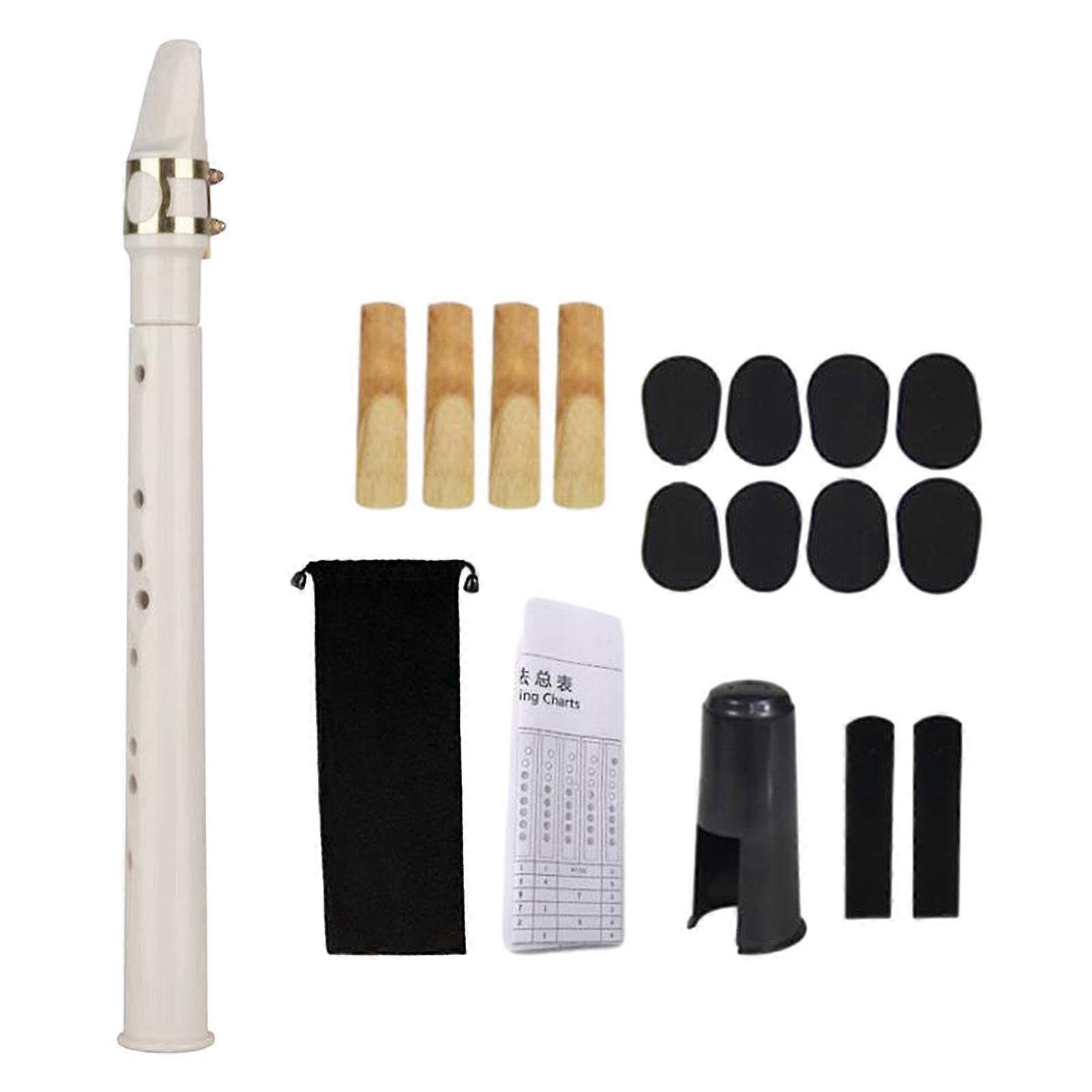Mini pocket saxophone with mouthpiece, reeds, woodwind instrument, portable saxophone for beginners, white