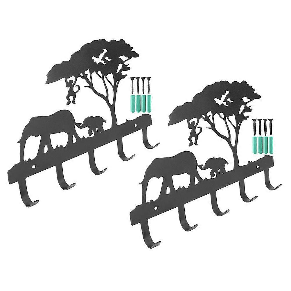 Wall Mounted Coat Hook Elephant Shape Iron Art 2Sets for Hanging Clothes