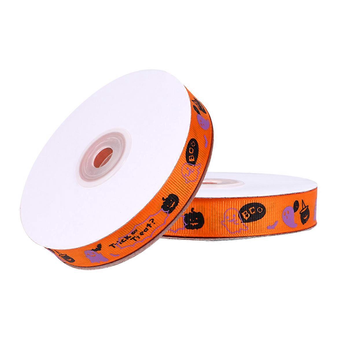 Halloween Patterns Wrapping Ribbon For Gift Packaging And Home Decoration 2285x1.5cm Orange 1Pack