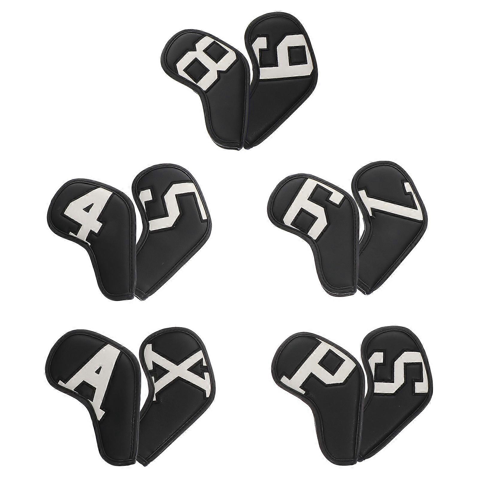 10pcs PU Golf Iron Head Covers with Elastic Breathable Design, Stylish Gradient Protective Putter Sleeve for Golf Clubs