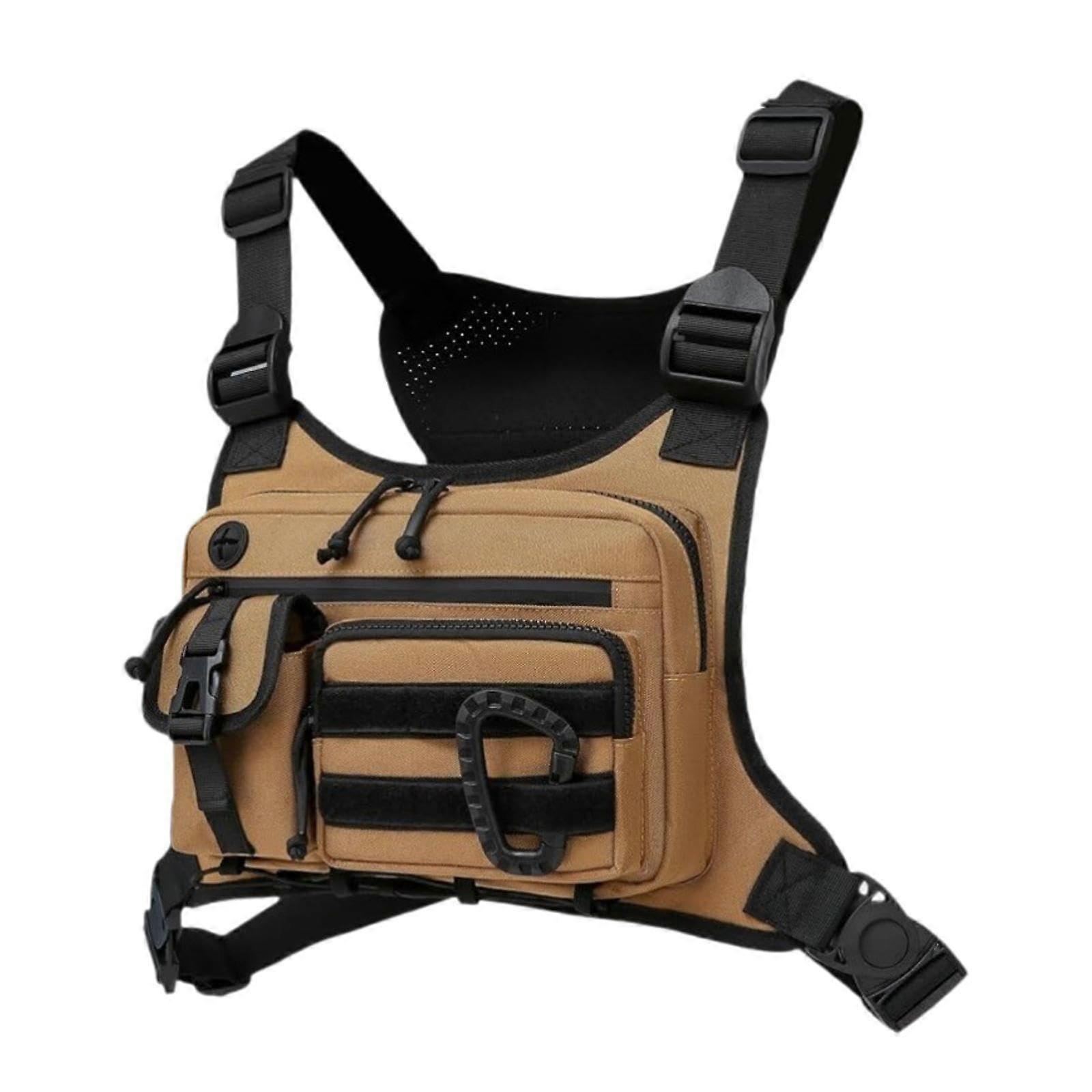 Men's Chest Bag Running Vest With Adjustable Shoulder Strap, Phone Holder For Workouts And Hiking, Khaki