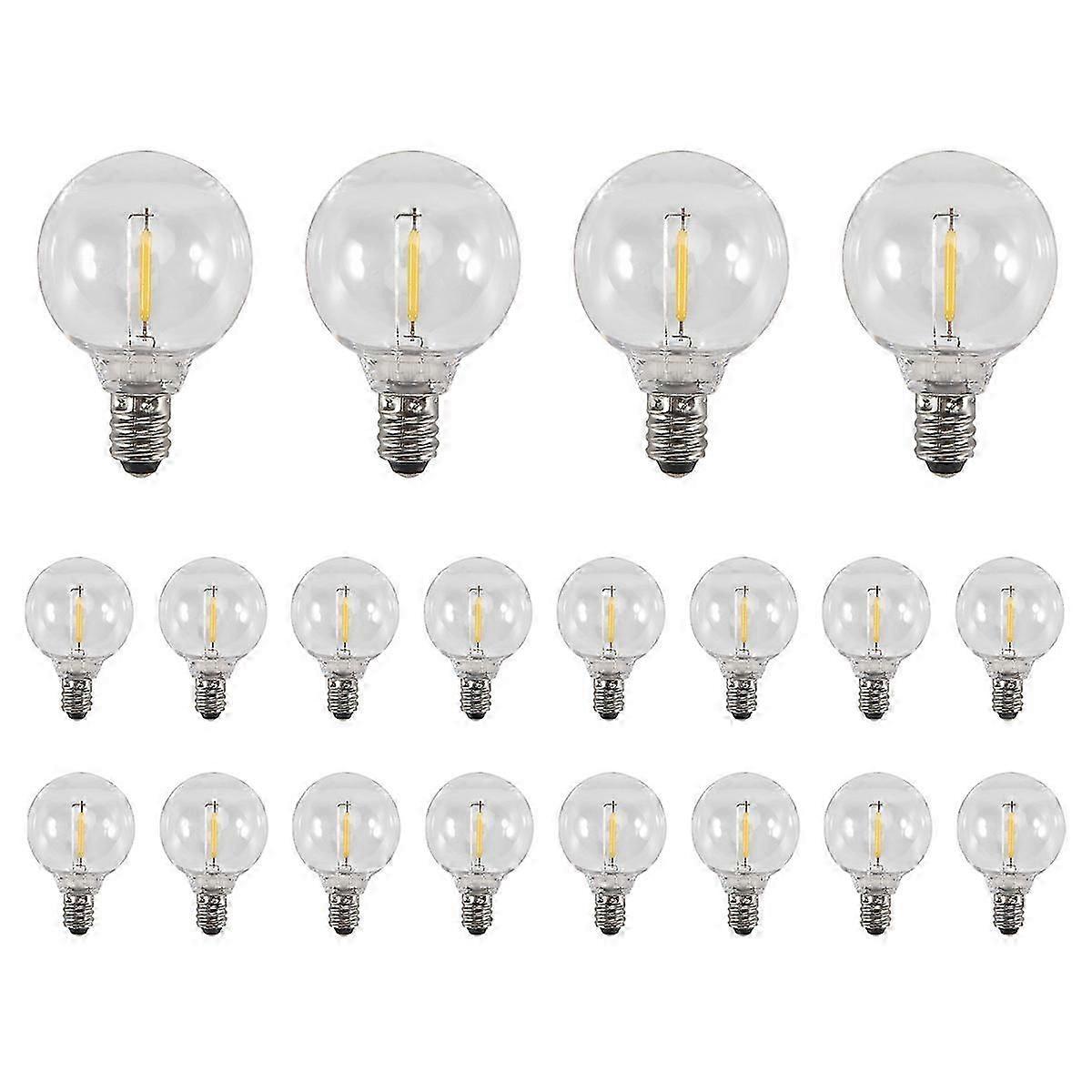 20 Pcs G40 LED Replacement Light Bulbs E12 Screw Base Shatterproof LED Globe Bulbs for Solar String