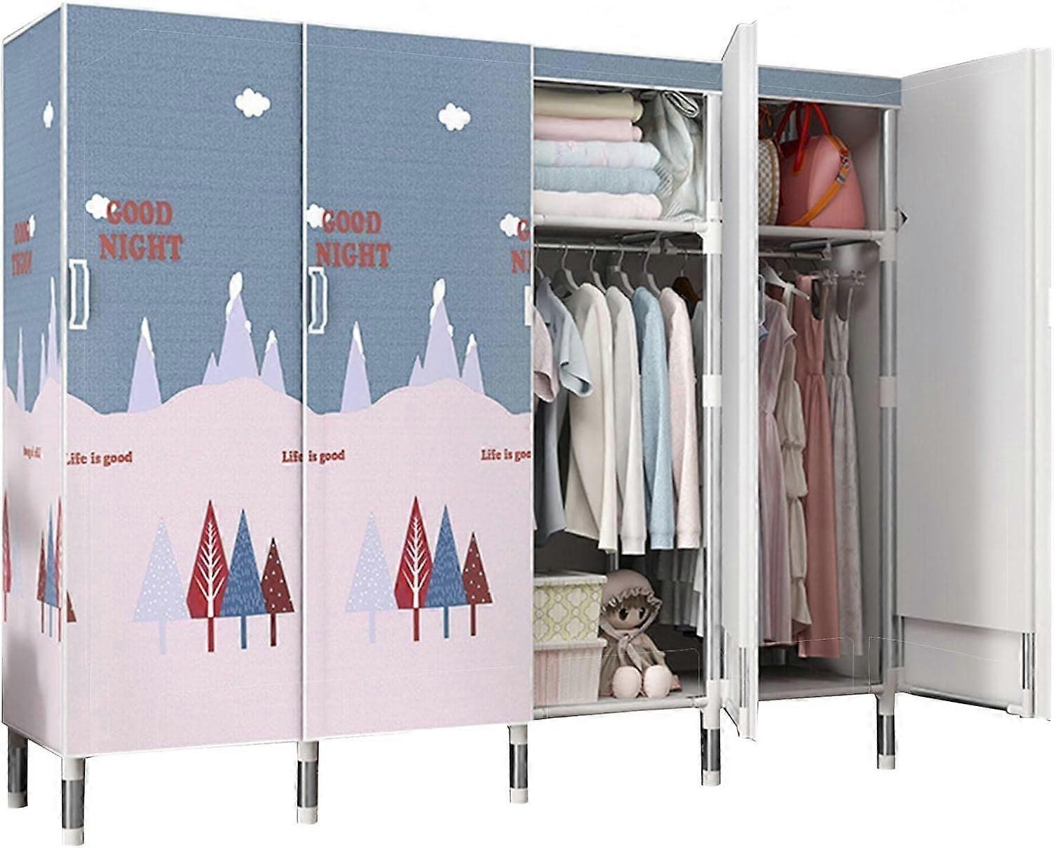 Portable Canvas Wardrobe with Shelves  Hanging Rail  165x50x172cm