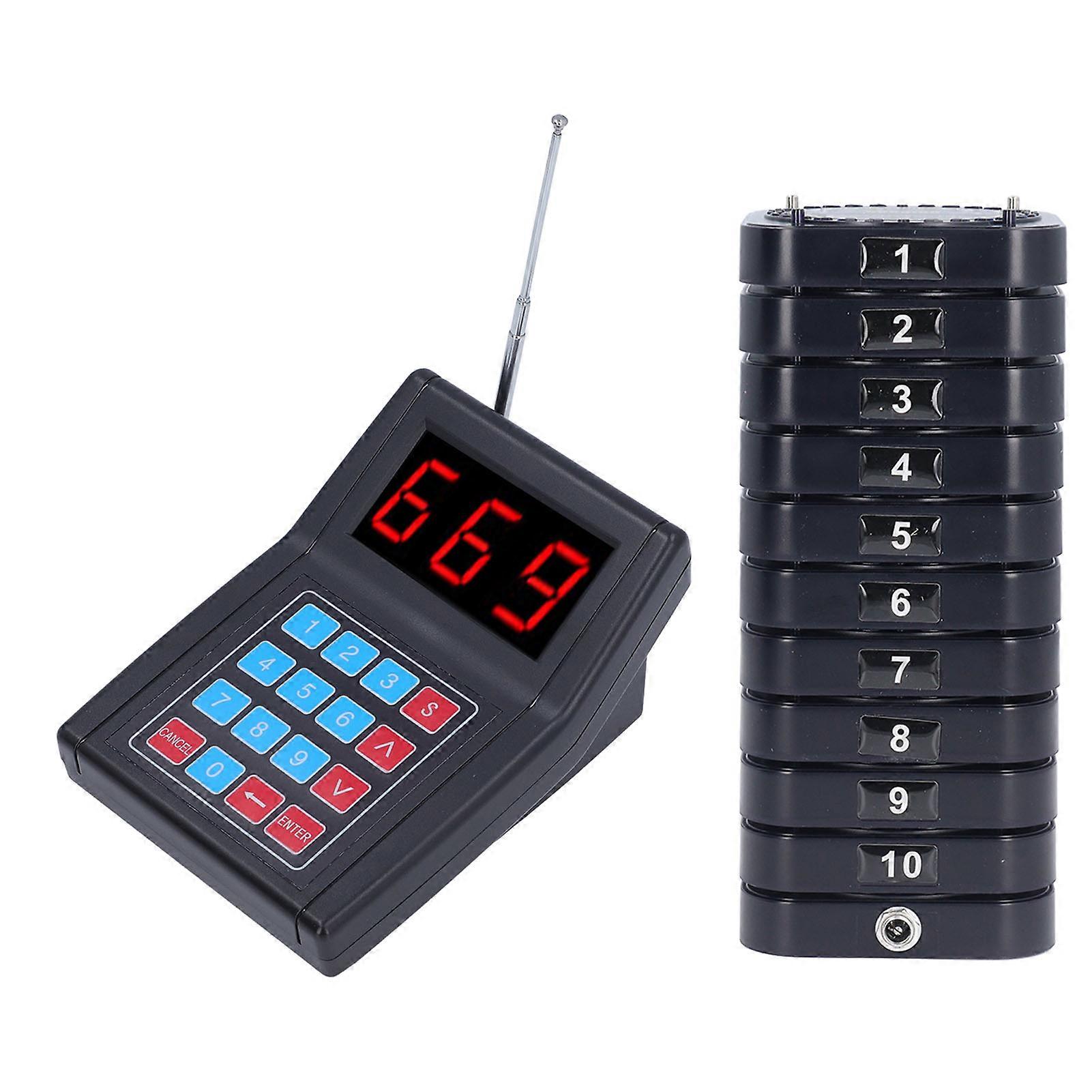 Wireless Calling System 10 Pagers Vibrate Sound Flash EU Plug