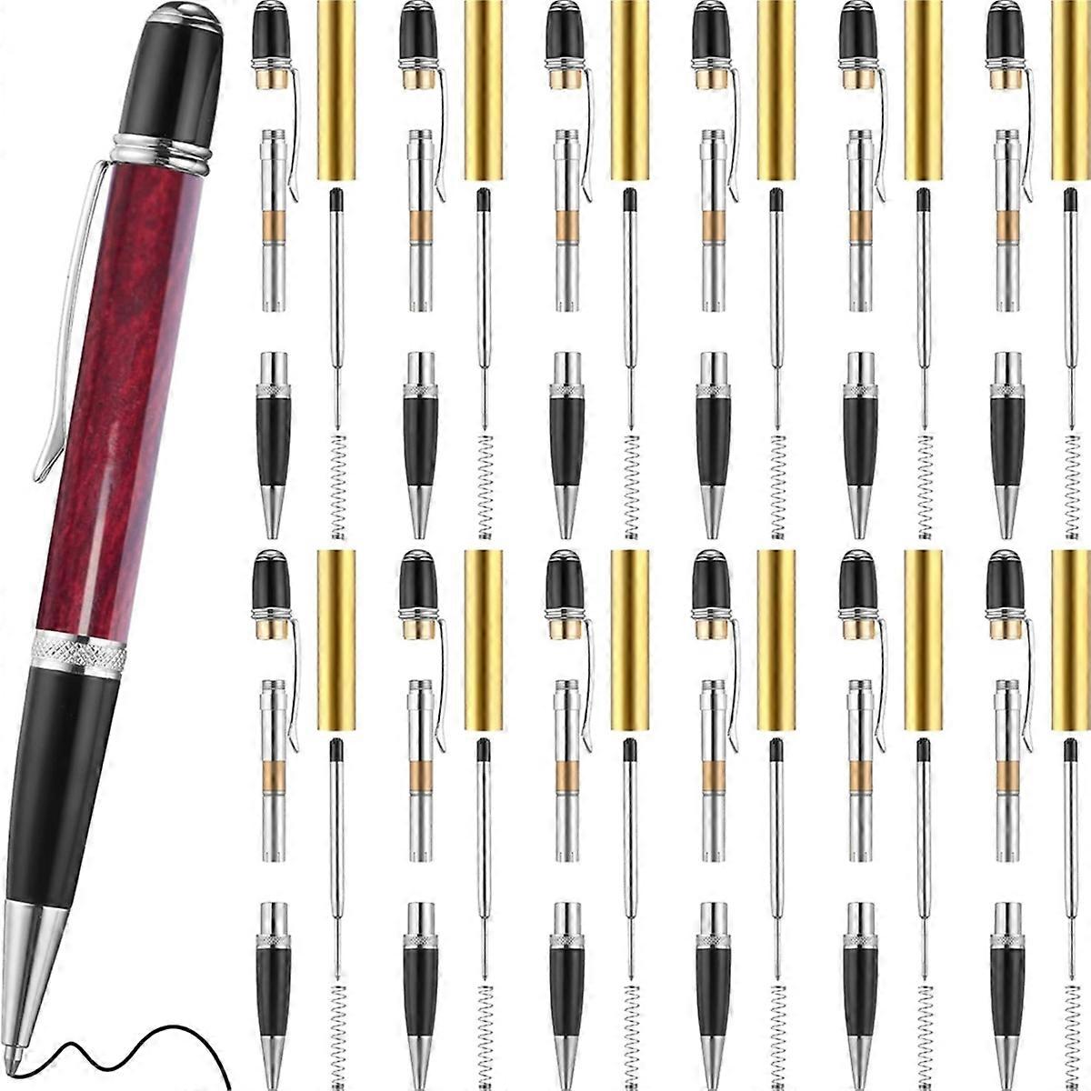 12-Pack Wooden Pen Set, Rotating Ballpoint Pen Set with Replacement Copper Turntable, DIY Classroom Supplies B