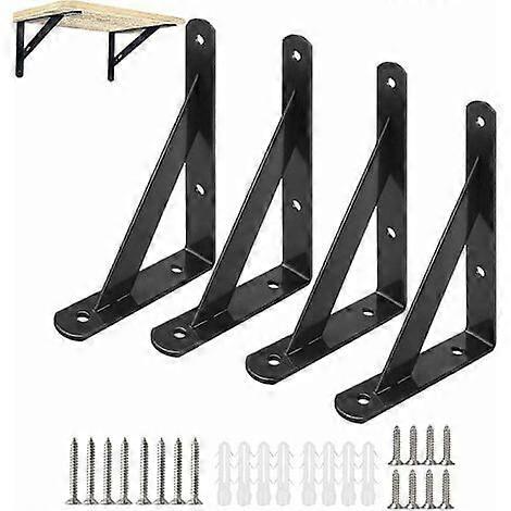 4 Pcs Black Wall Shelf Brackets 15cm Black Iron Triangular Wall Shelf Bracket