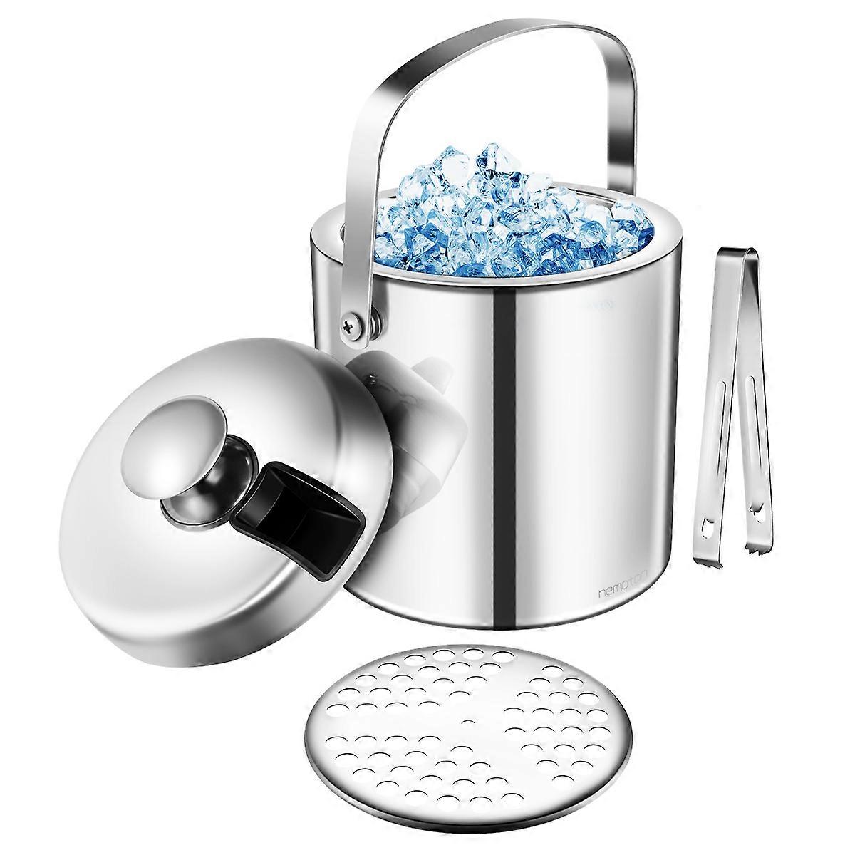 Stainless Steel Ice Bucket with Lid Tongs and Insulation Perfect for Bar Use 1.3L