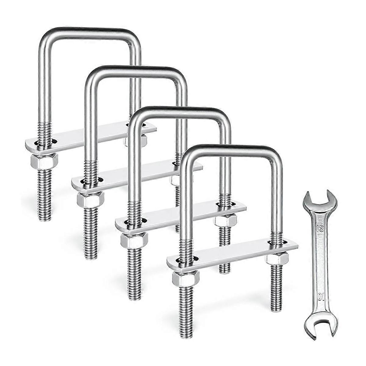 4 Set M8 Square U-Bolts,U-Bolts 2 Inch Wide,304 Stainless Steel Square U-Bolts,with Nuts,Bolt Plate and Washers