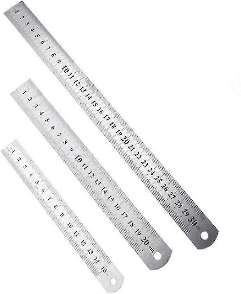 3 Piece Stainless Steel Rulers, 15cm (6) / 20cm (8) / 30cm (12), Double Sided Precision Metal Ruler Set, Straight Edge Measure Tool, for Office Engine