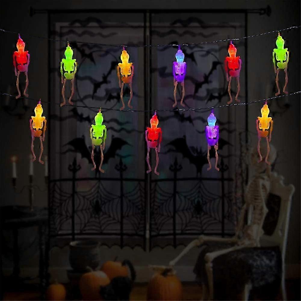 Battery Operated Skeleton Skull String Lights Waterproof Multicolor Hanging Skull Lights For Halloween Outdoor Party Decoration