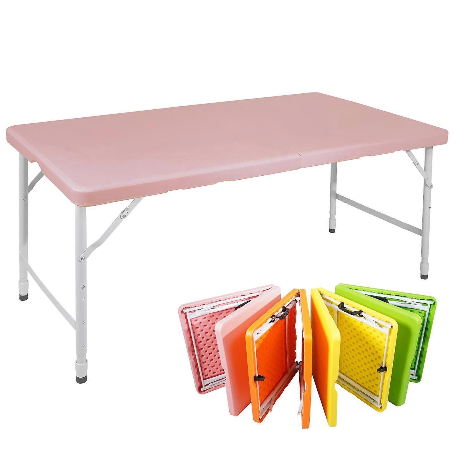 Portable folding table 125cm adjustable height with handle pink multi-functiona