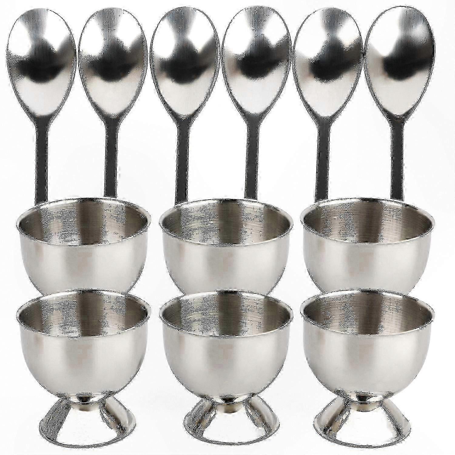 Stainless Steel Egg Cup Set with Spoons & Holders - 12-Piece Breakfast Serving Kit