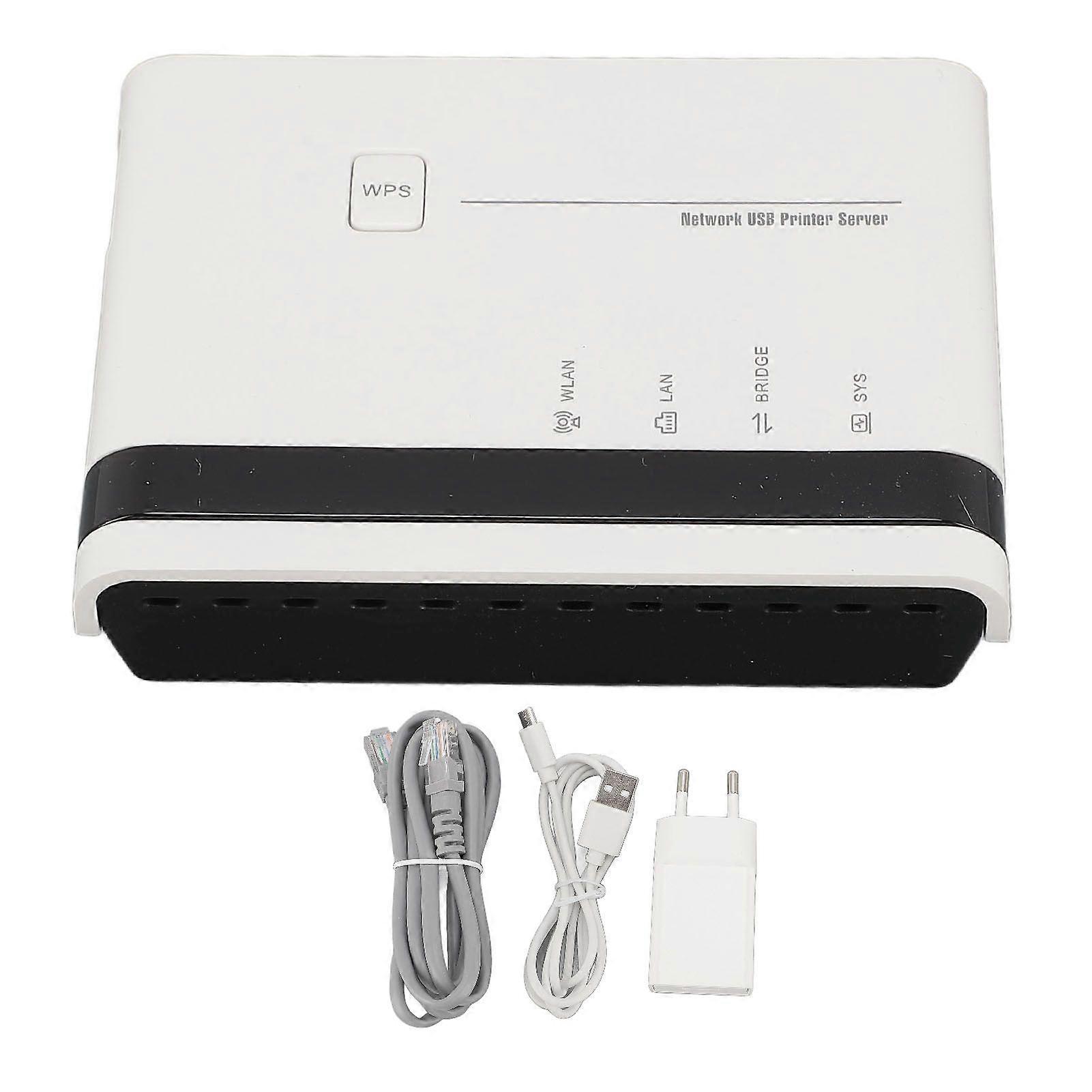 USB2.0 printerserver met 10/100Mbps LAN-interface 2,4 GHz draadloze bekabelde netwerkprintserver voor thuis en op kantoor EU-stekker 100-240V