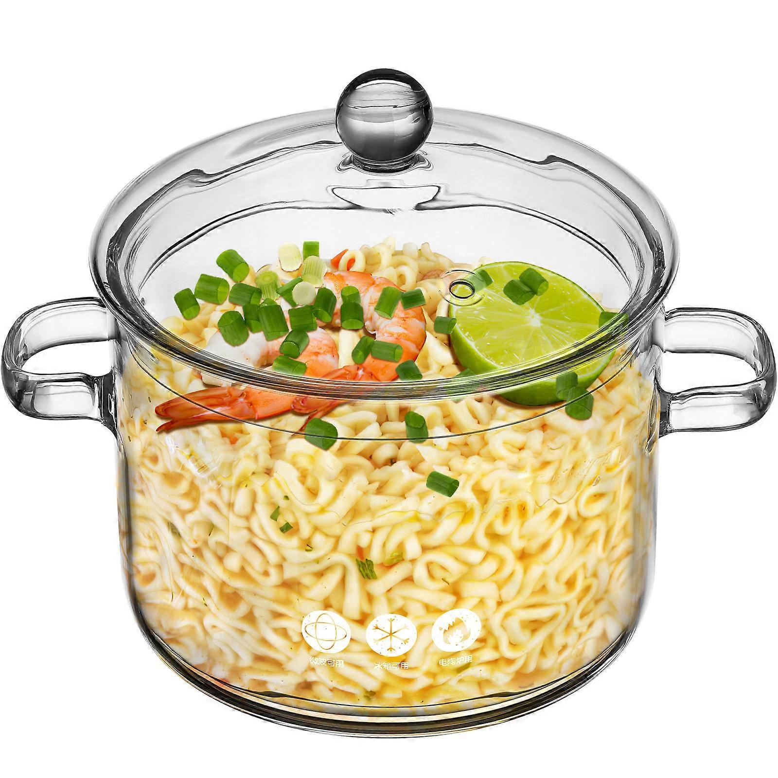 Heat-Resistant Borosilicate Glass Saucepan Clear Design Portable Handles 1Set