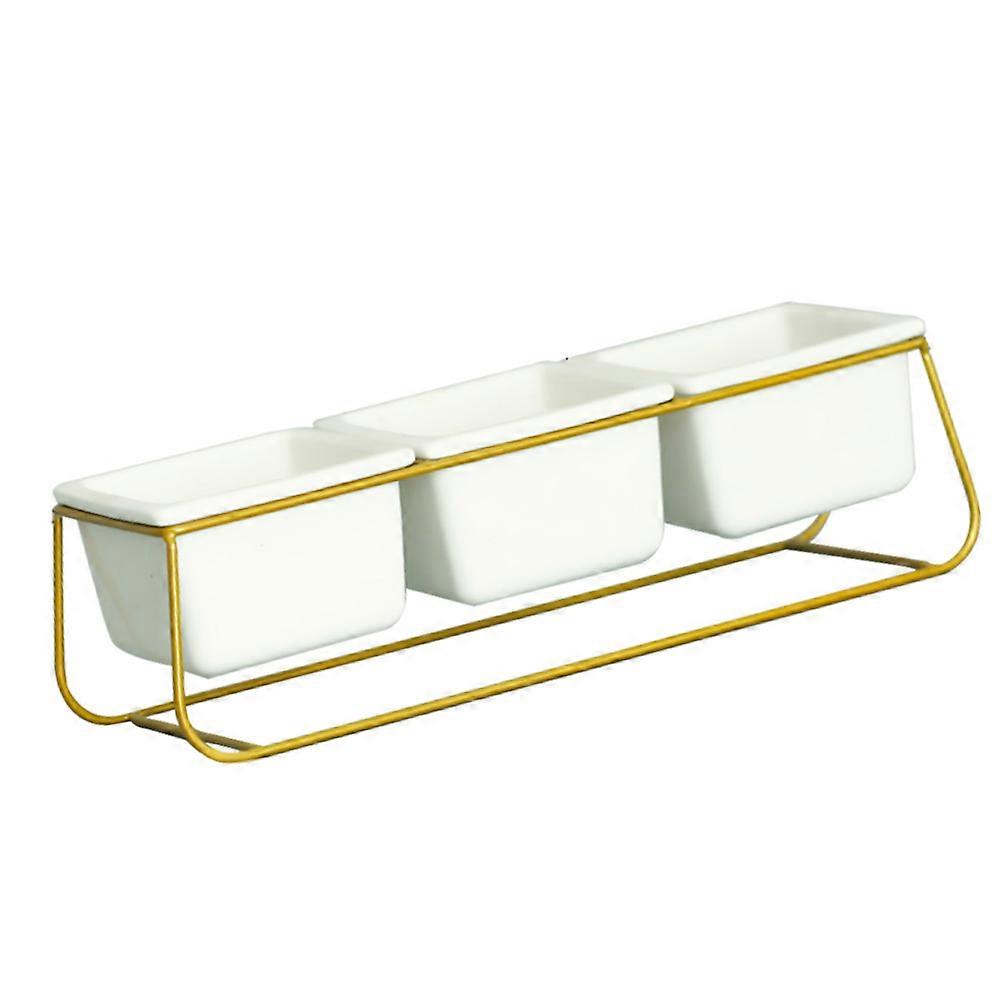 Creative Square Trapezoidal Flowerpot Planter With Iron Rack For Succulent Planting Golden Color 1 Set