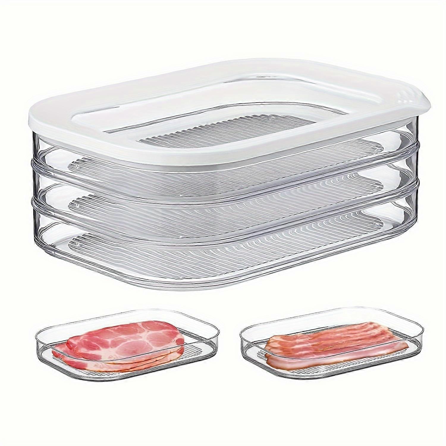 Stackable Refrigerator Storage Container with Lid -Made Meals - Kitchen Organizer for Lunch Meat and Cooked Food Preservation