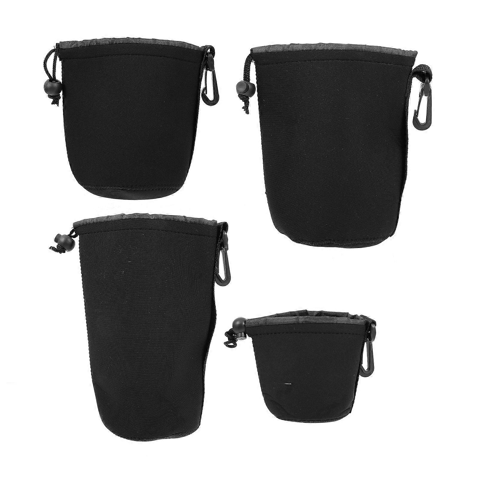 Neoprene Camera Lens Case for Waterproof Protection 4Pcs Black Pouch