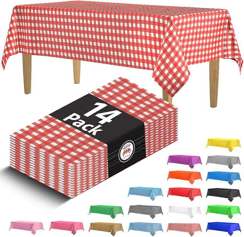 2025 Latest Model 14 Pack Plastic Red Gingham Checkered Picnic Tablecloth 54 X