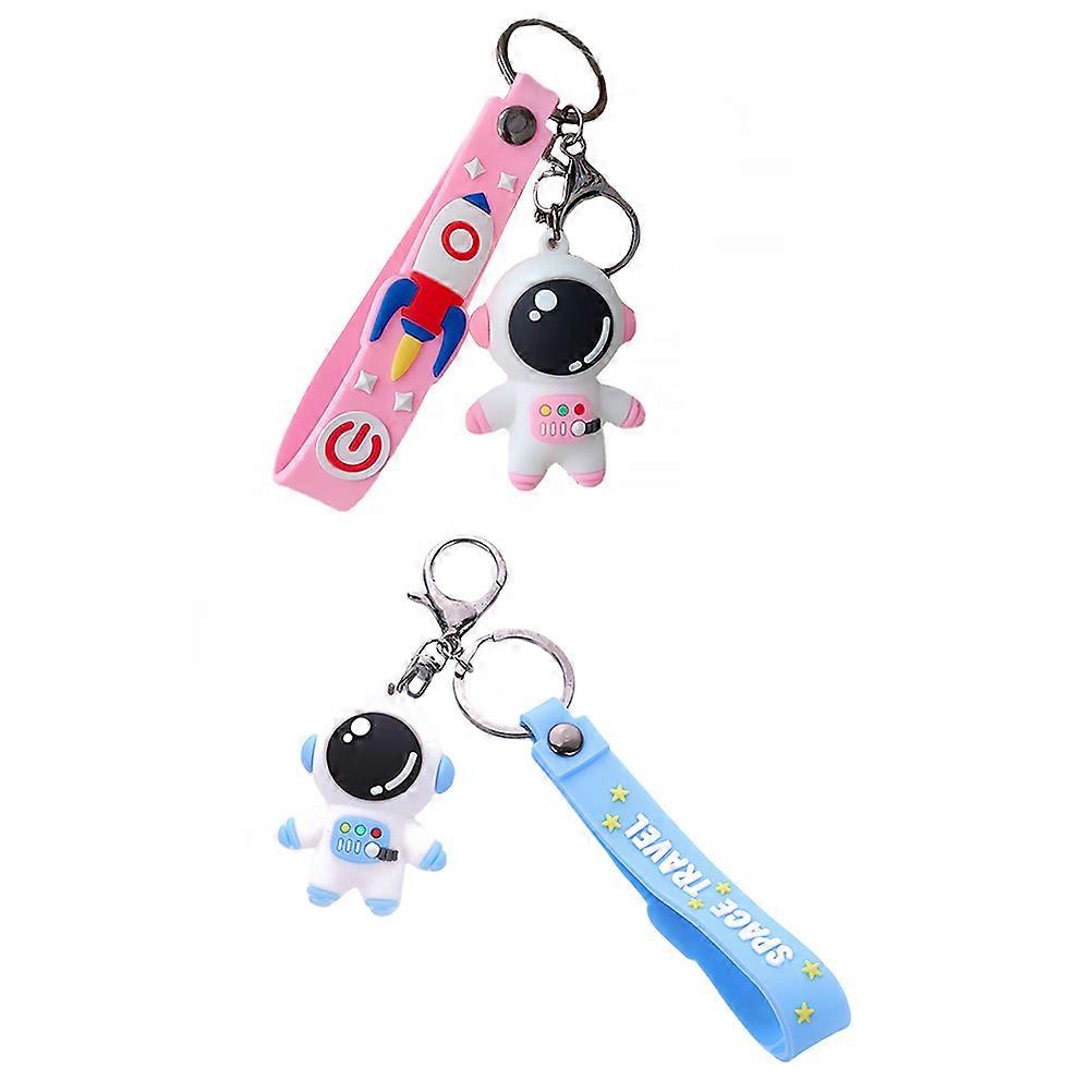 Cartoon Astronaut Keychain Silicone 2Pcs Assorted Color Durable Charm for Decoration