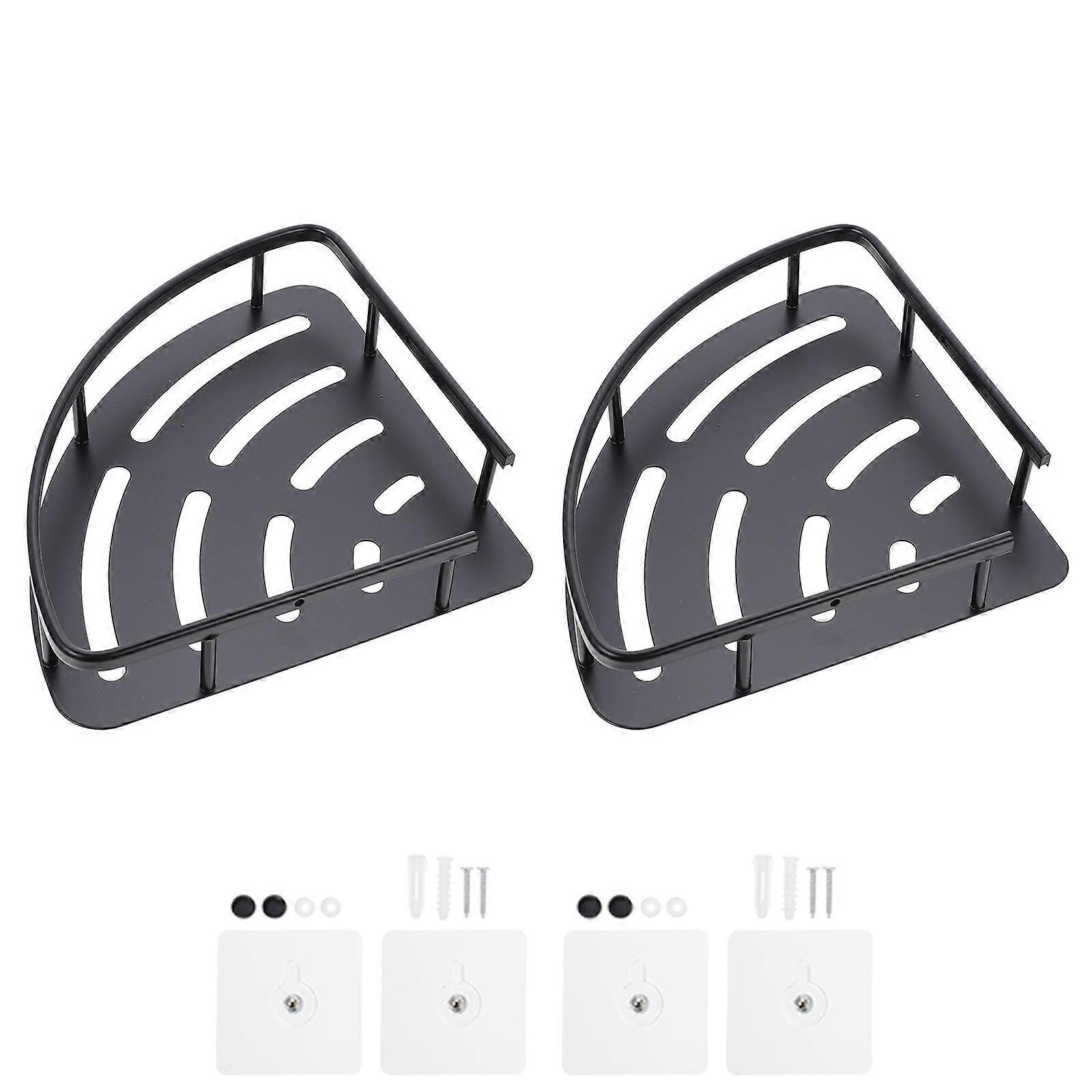 Wall Mounted Storage Rack 2Pcs Bathroom Aluminum Craft Triangle Shelf Stand Home Use Black Waterproof Function