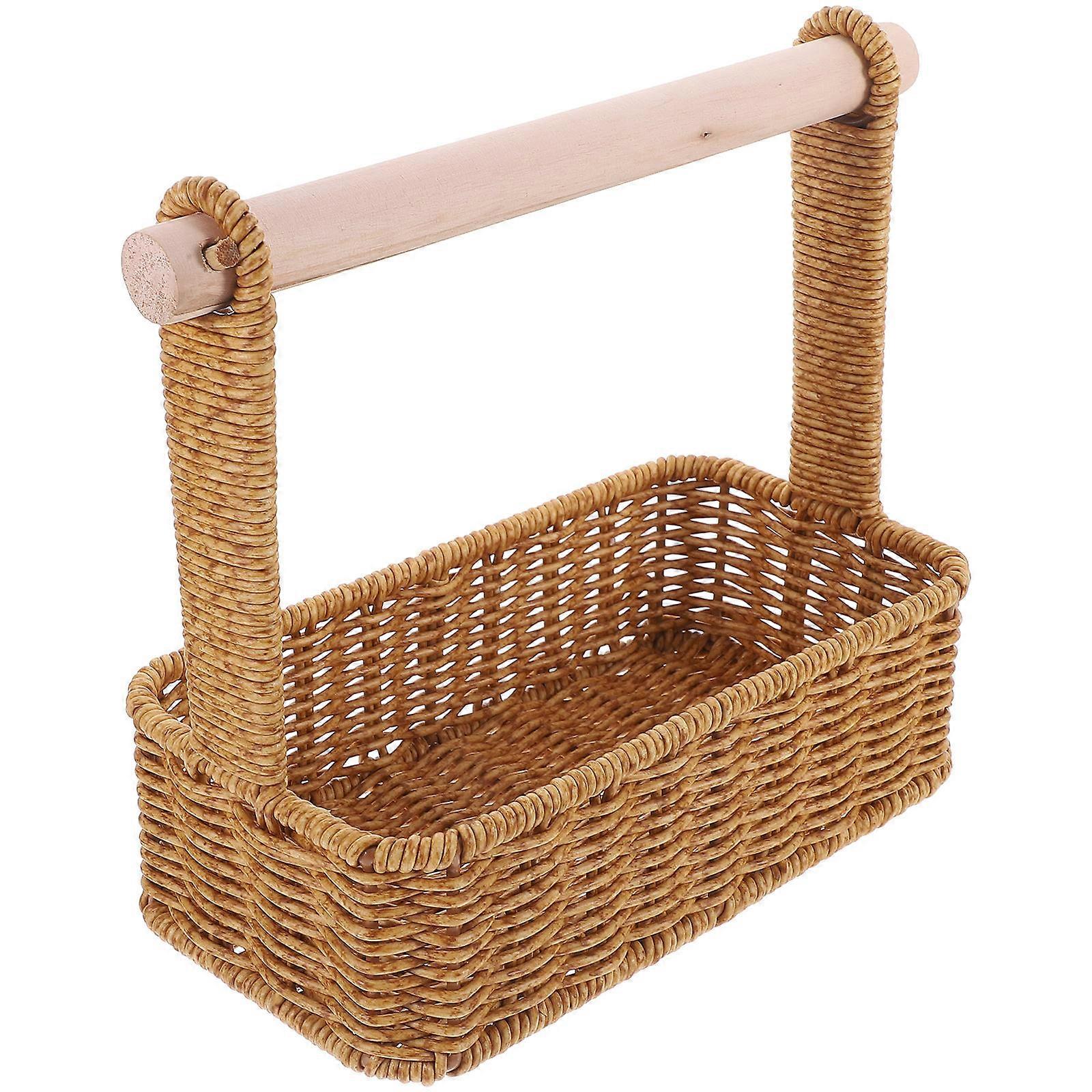 Sundry Organizer 2Pcs Woven Storage Basket Rectangular Light Brown Storage Home Organization Daily Use