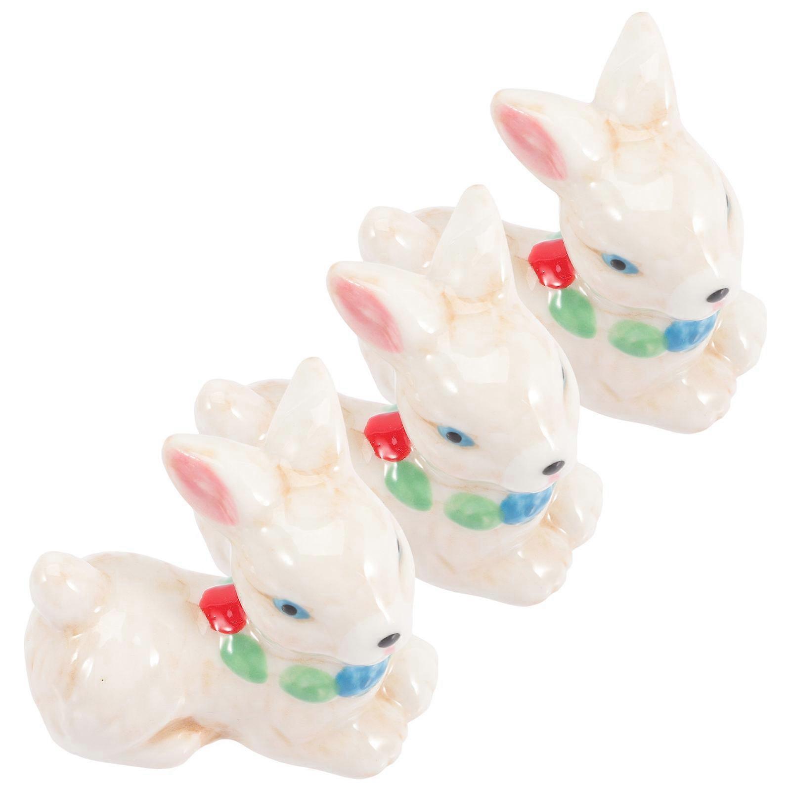 Japanese Style Ceramic Rabbit Statue Desktop Decor 6Pcs for Home