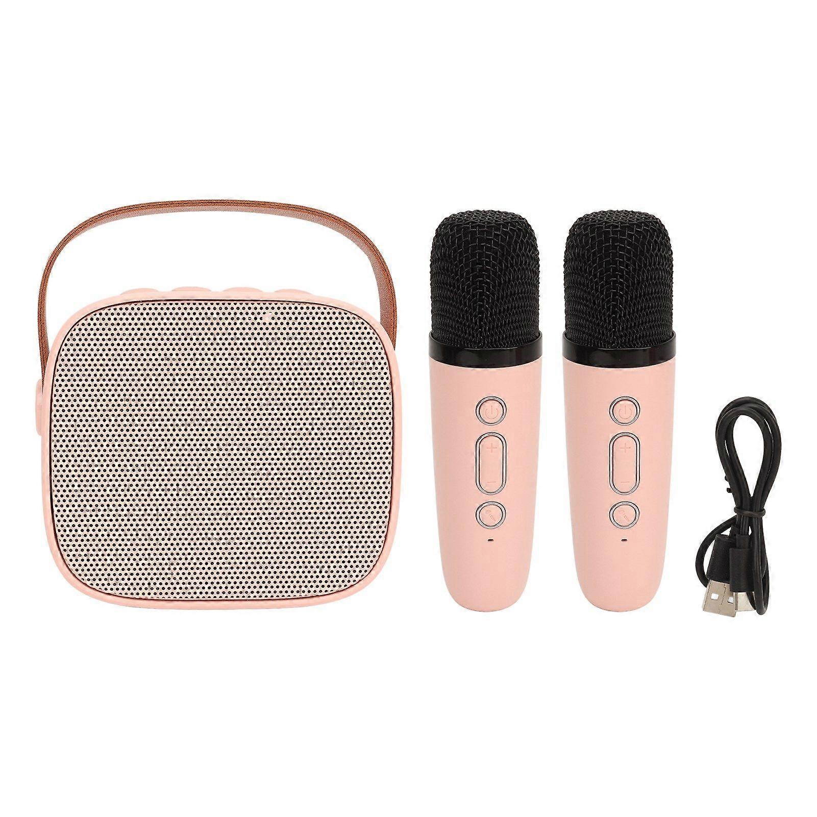 P2 Mini Karaoke Machine Portable Bluetooth Speaker with Wireless Microphone for Adults Kids Pink Double Microphone 1600mAh Lithium Ion Battery