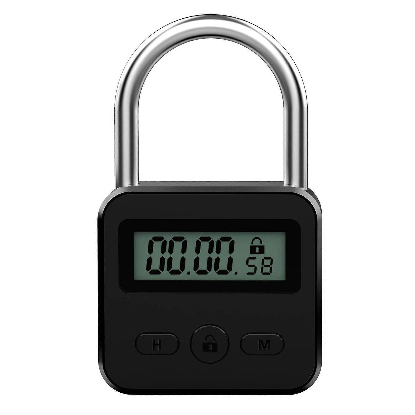 Metal Timer Lock AntiAddiction Electronic Padlock With LCD Backlit Display USB Charging 500 Hours Standby Black
