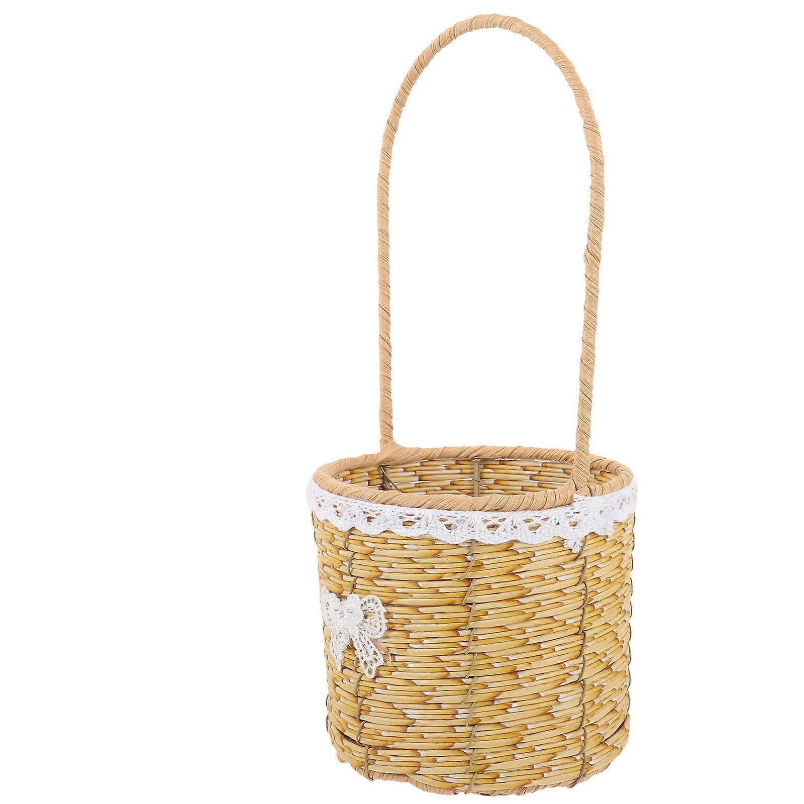 Flower Wicker Woven Basket Storage Basket with Handle 2Pcs