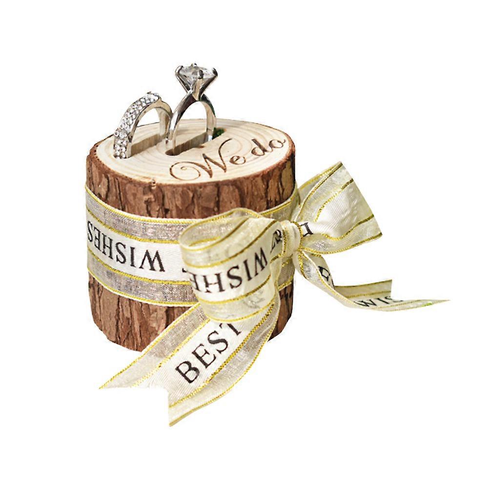 Beige Wooden Ring Holder Rustic Wedding Ring Box for Rings Storage