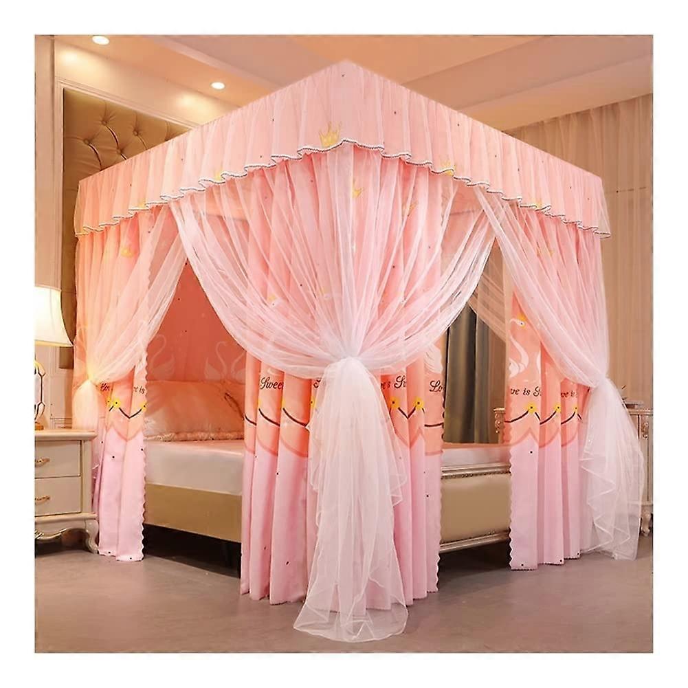 4 Corners Post Canopy Bed Curtain, Sturdy Steel Frame, Mosquito Net For Adults, Royal Luxurious Cozy Drapes Net