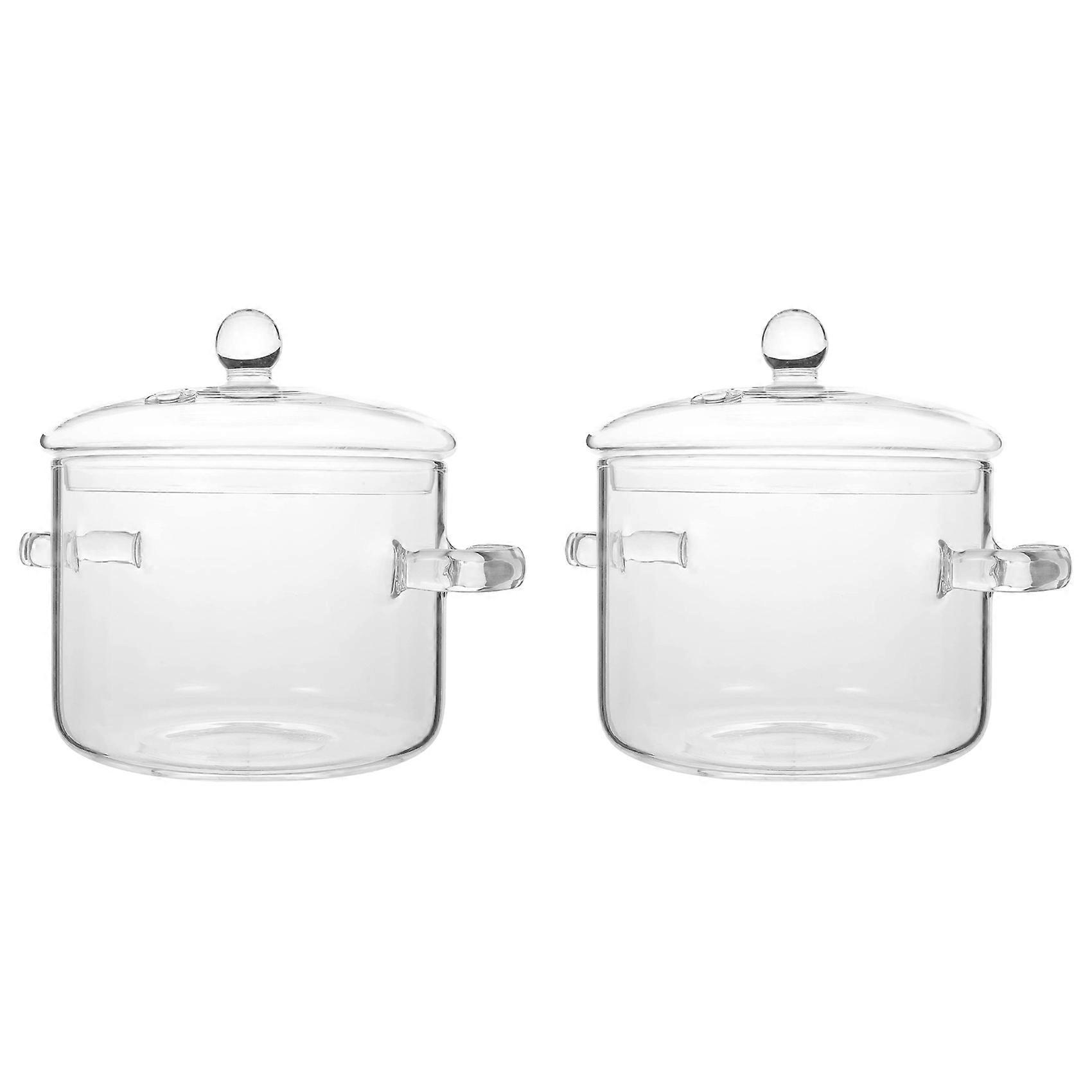 2X Glass Saucepan with Cover,Stovetop Cooking Pot with Lid and Handle Simmer Pot Clear High Borosilicate 1400ML