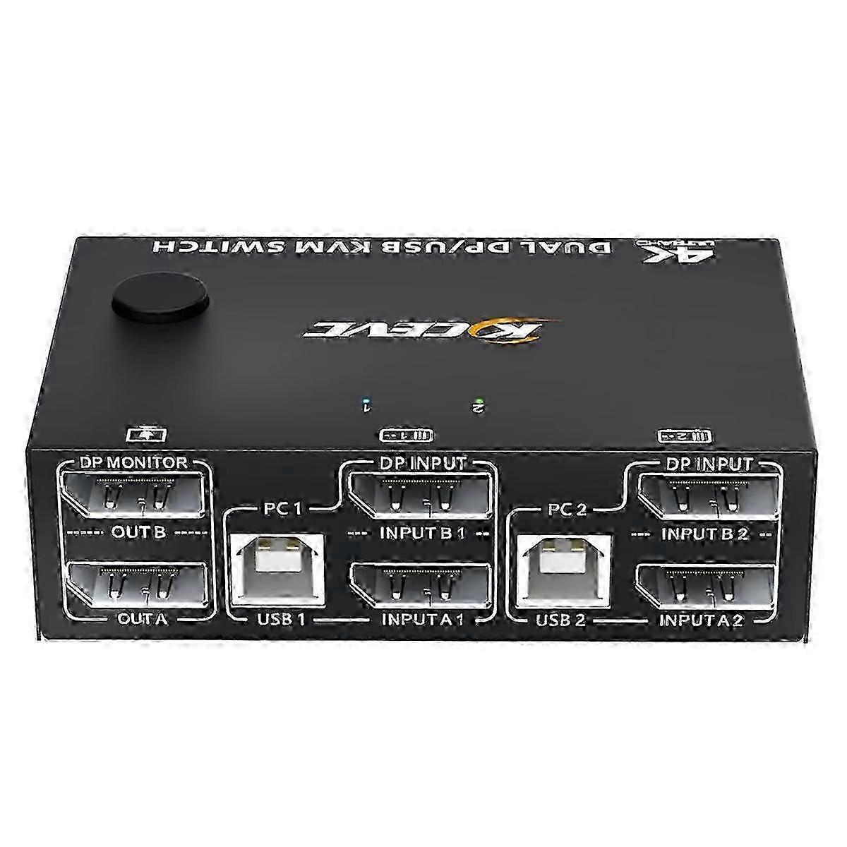 25-26 8K Dual Monitor KVM Switch,Displayport 1.4 KVM Switch 2 Monitors 2 Computers 8K 30Hz 4K 144Hz with 4 USB Ports Edition