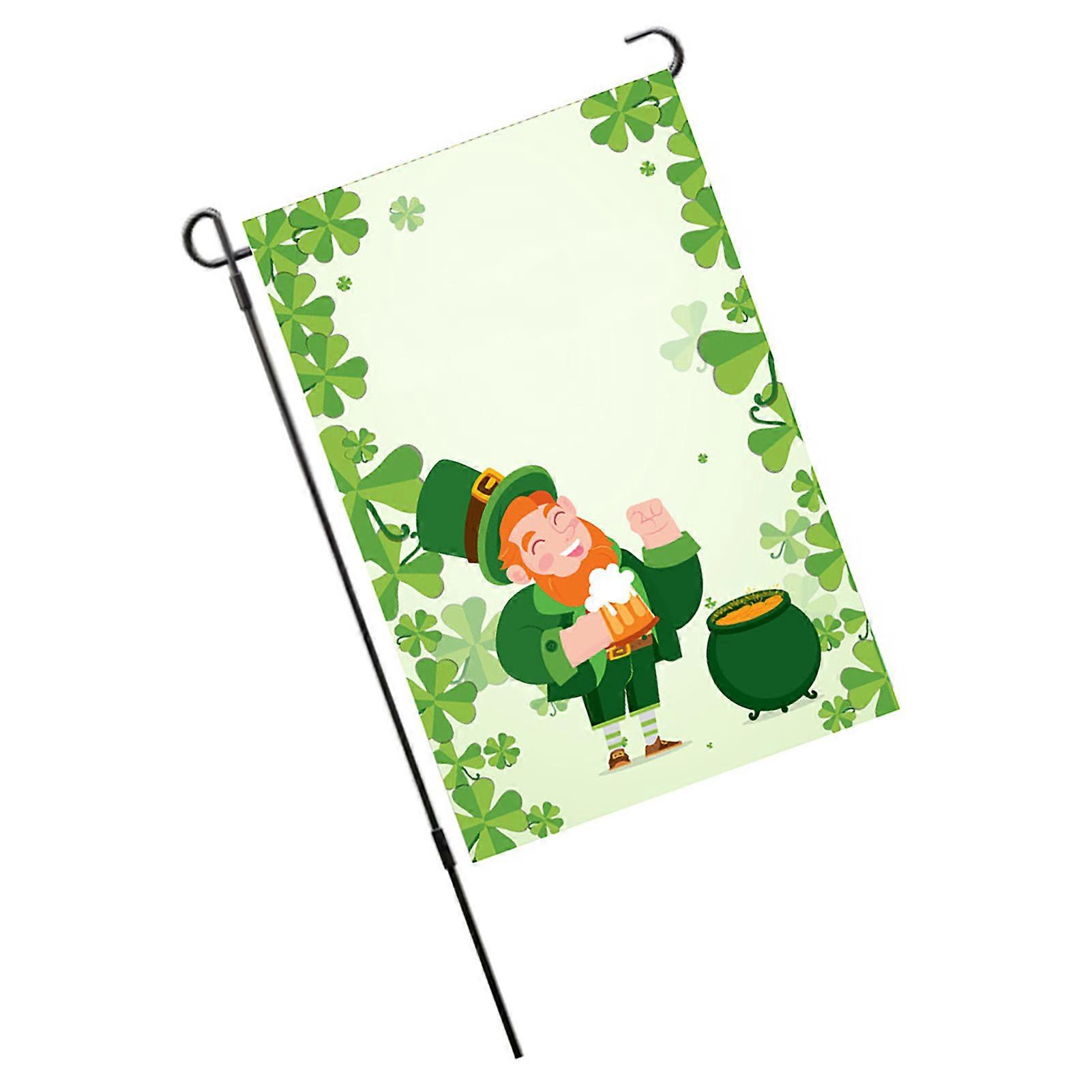 セントパトリックデイガーデンフラッグ両面ラッキーフォーリーフクローバーガーデンデッキパティオポーチタイプ1の垂直フラグ