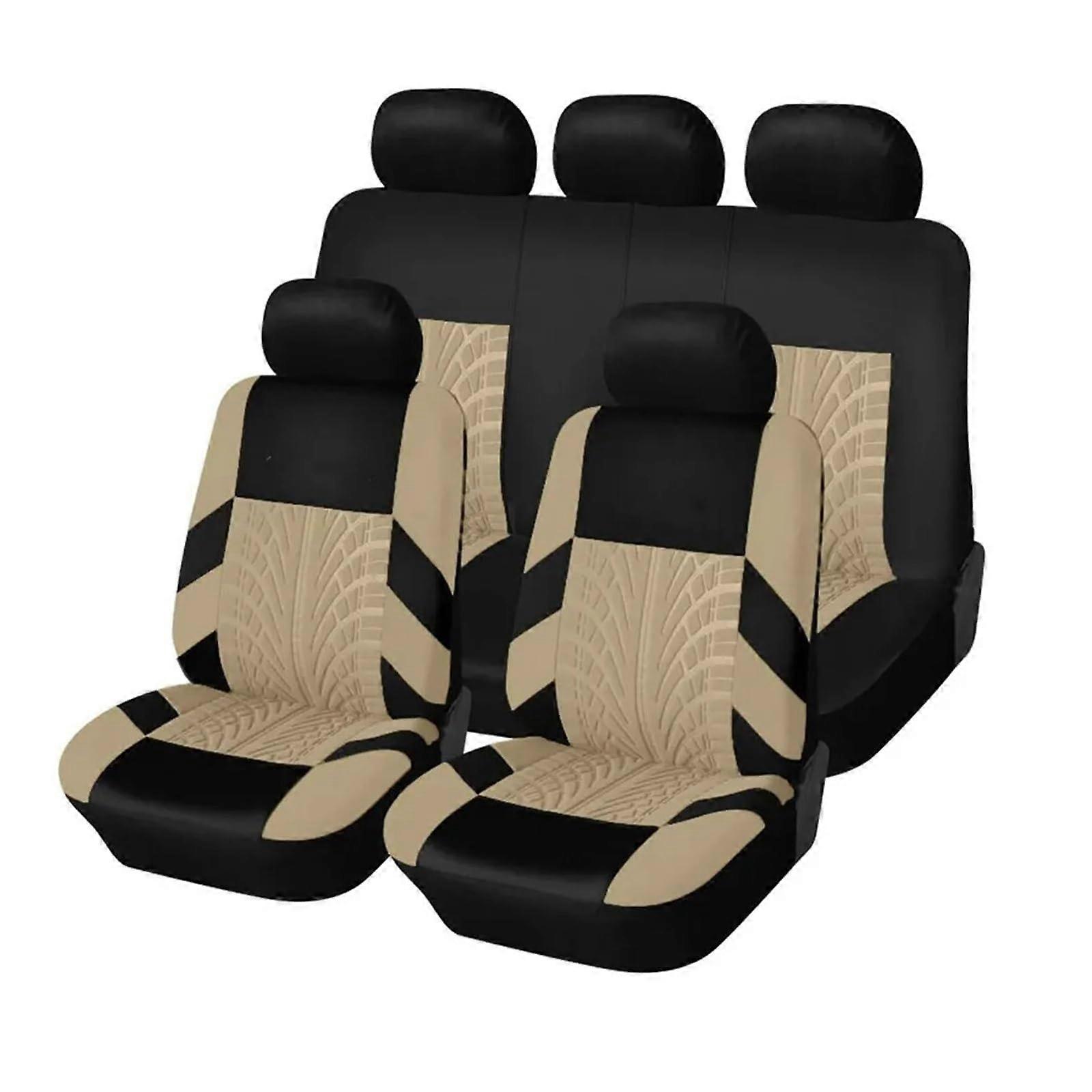 Car Seat Covers Full Set Front Split Rear Bench Universal Cloth Sedan And Van Compatible Beige