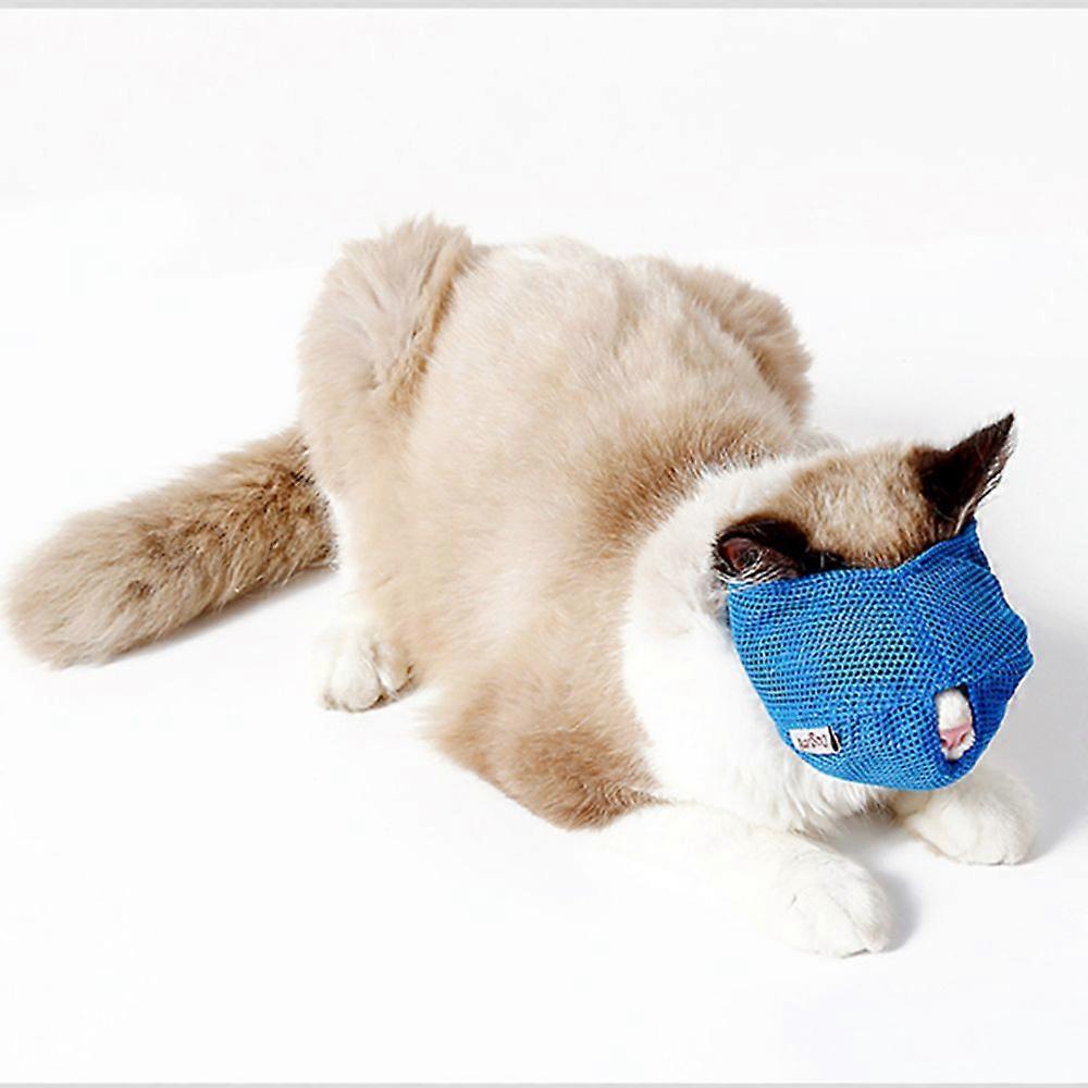 Ajustable Mesh Cat Muzzle Pet Anti-bark Muzzle Cat Grooming Muzzle L Blue